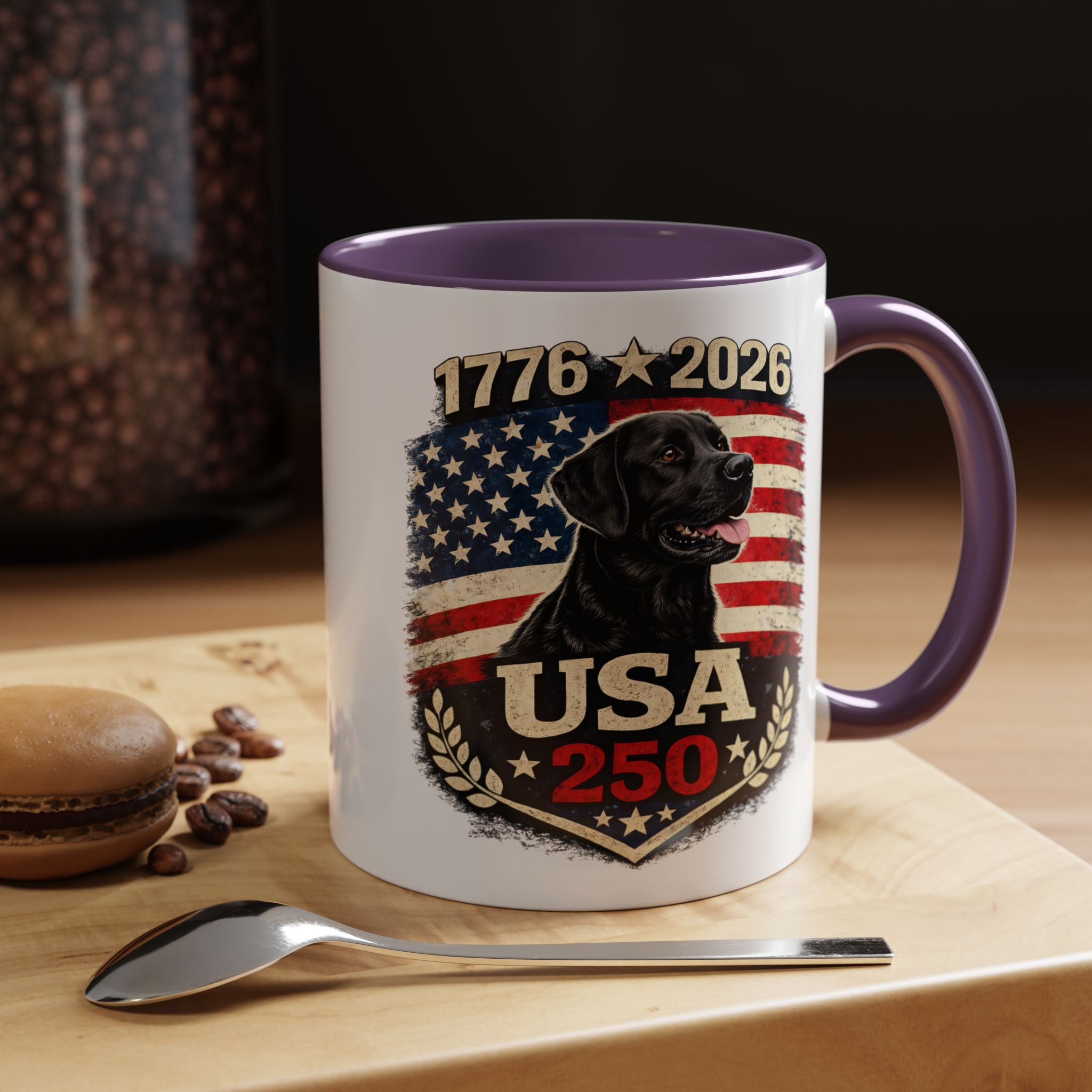 USA 250 Black Lab Coffee Mug — 1776–2026 Patriotic 11/15oz Accent Mug