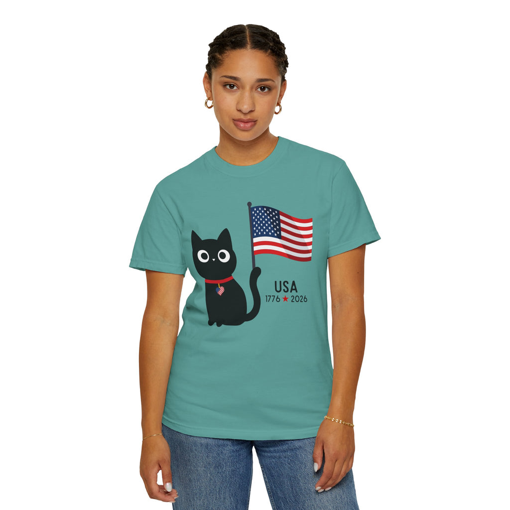 Patriotic Cat USA T-Shirt – 1776 • 2026 Flag Tee