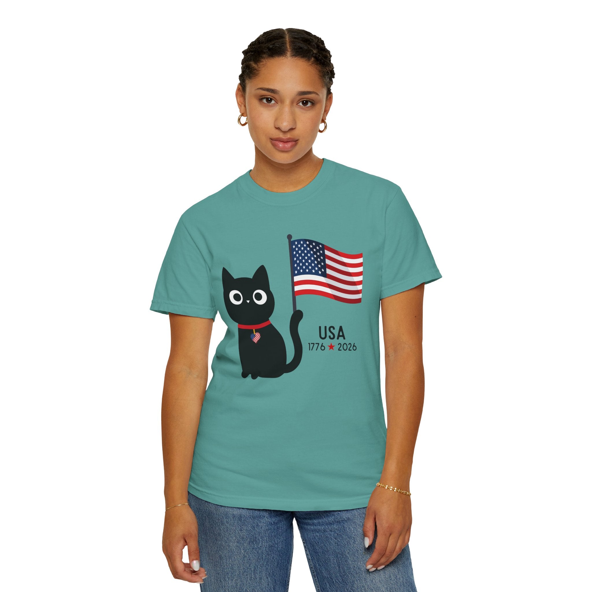 Patriotic Cat USA T-Shirt – 1776 • 2026 Flag Tee