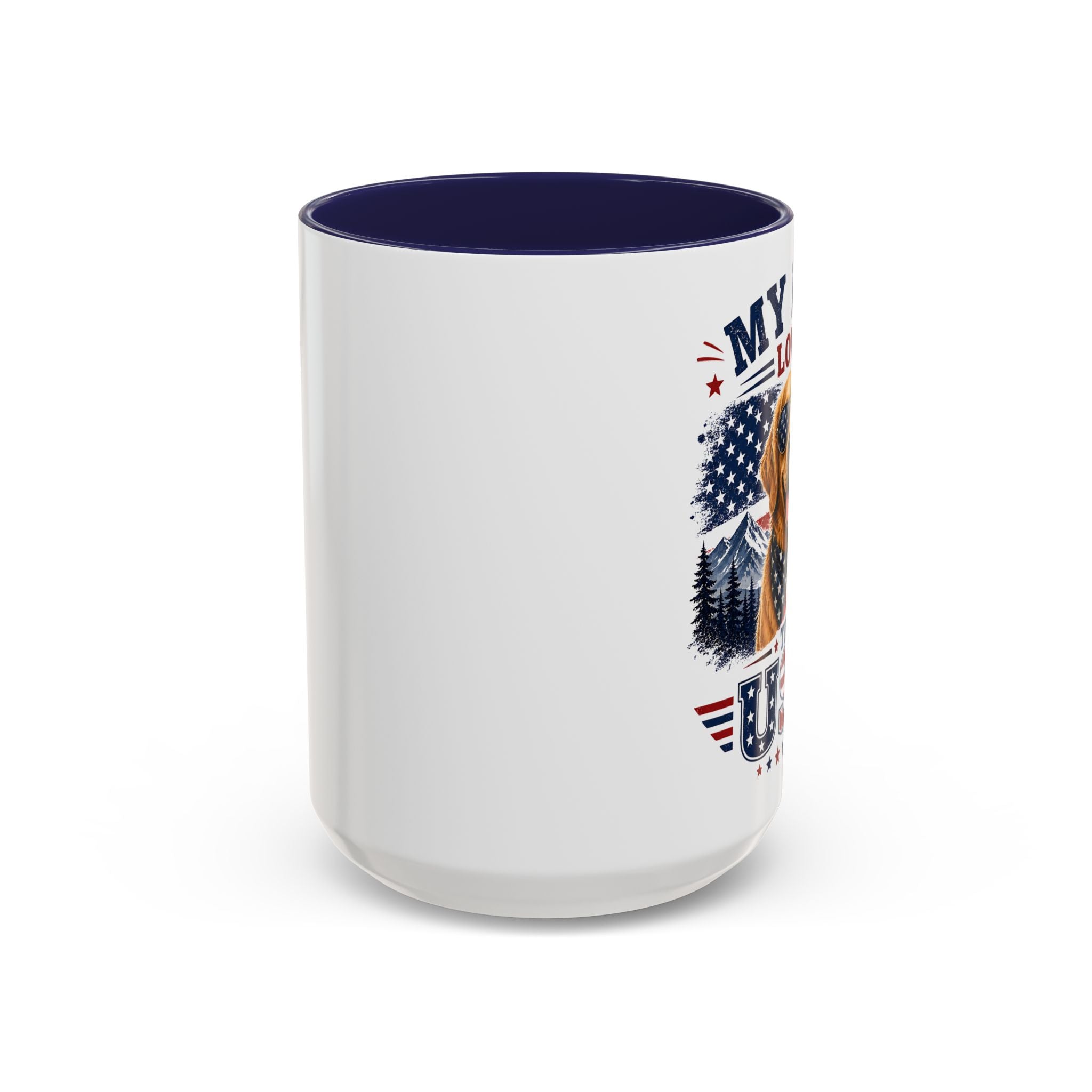 Patriotic Golden Retriever Coffee Mug – "My Dog Loves the USA" Accent Mug