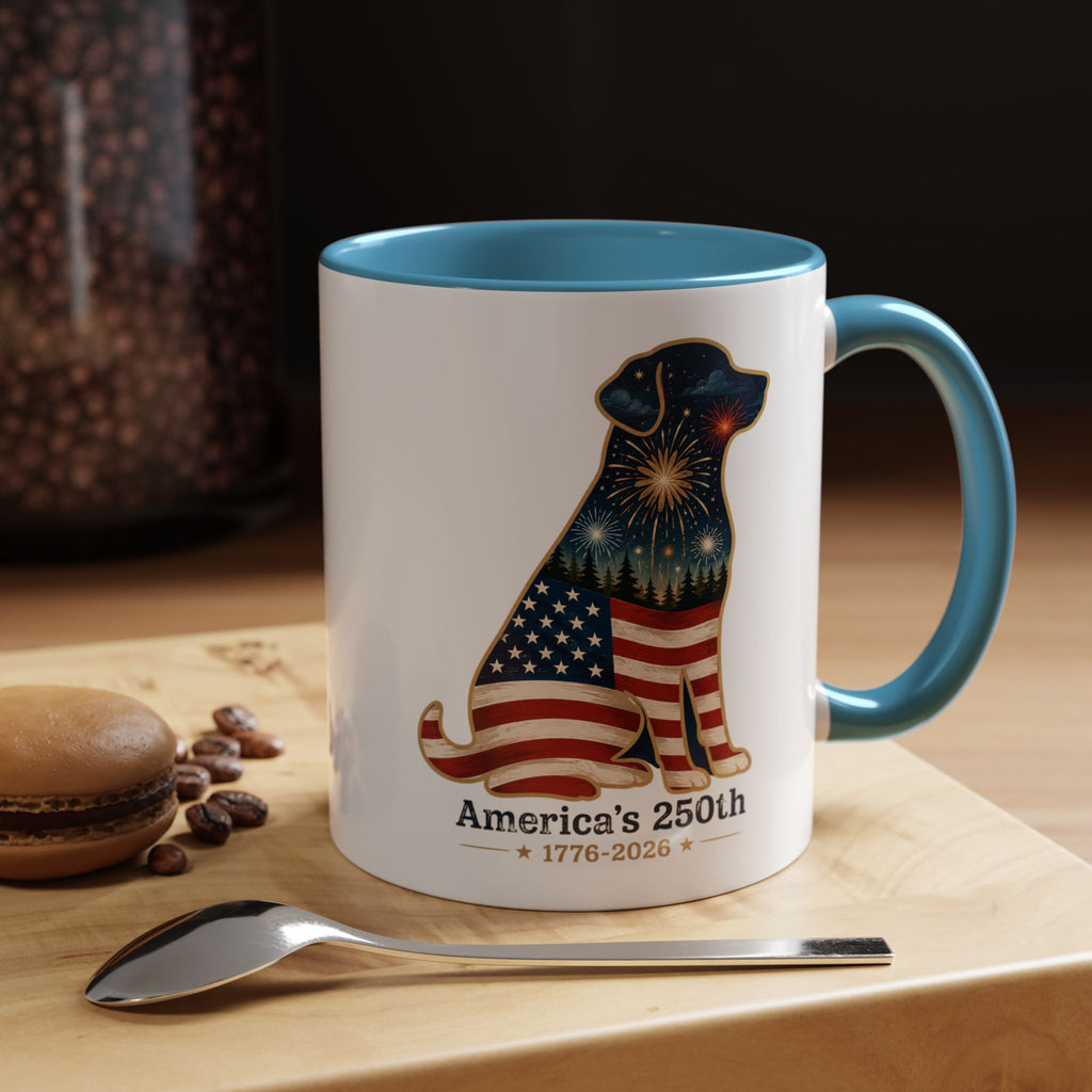 America's 250th Celebration Flag Dog Coffee Mug 11 oz