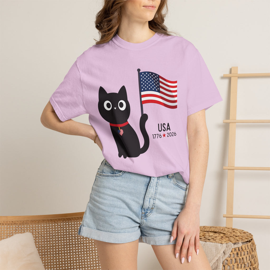 Patriotic Cat USA T-Shirt – 1776 • 2026 Flag Tee