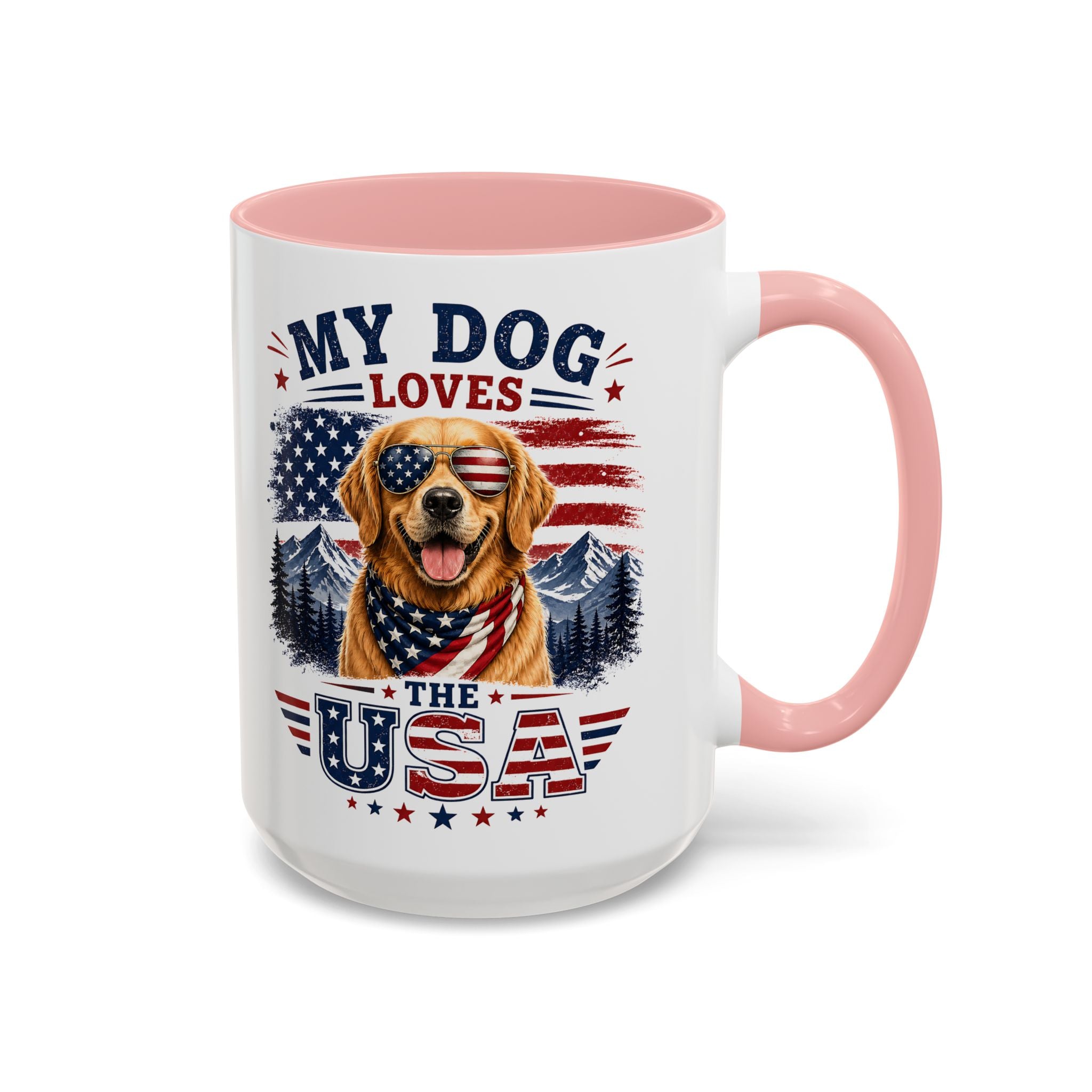 Patriotic Golden Retriever Coffee Mug – "My Dog Loves the USA" Accent Mug