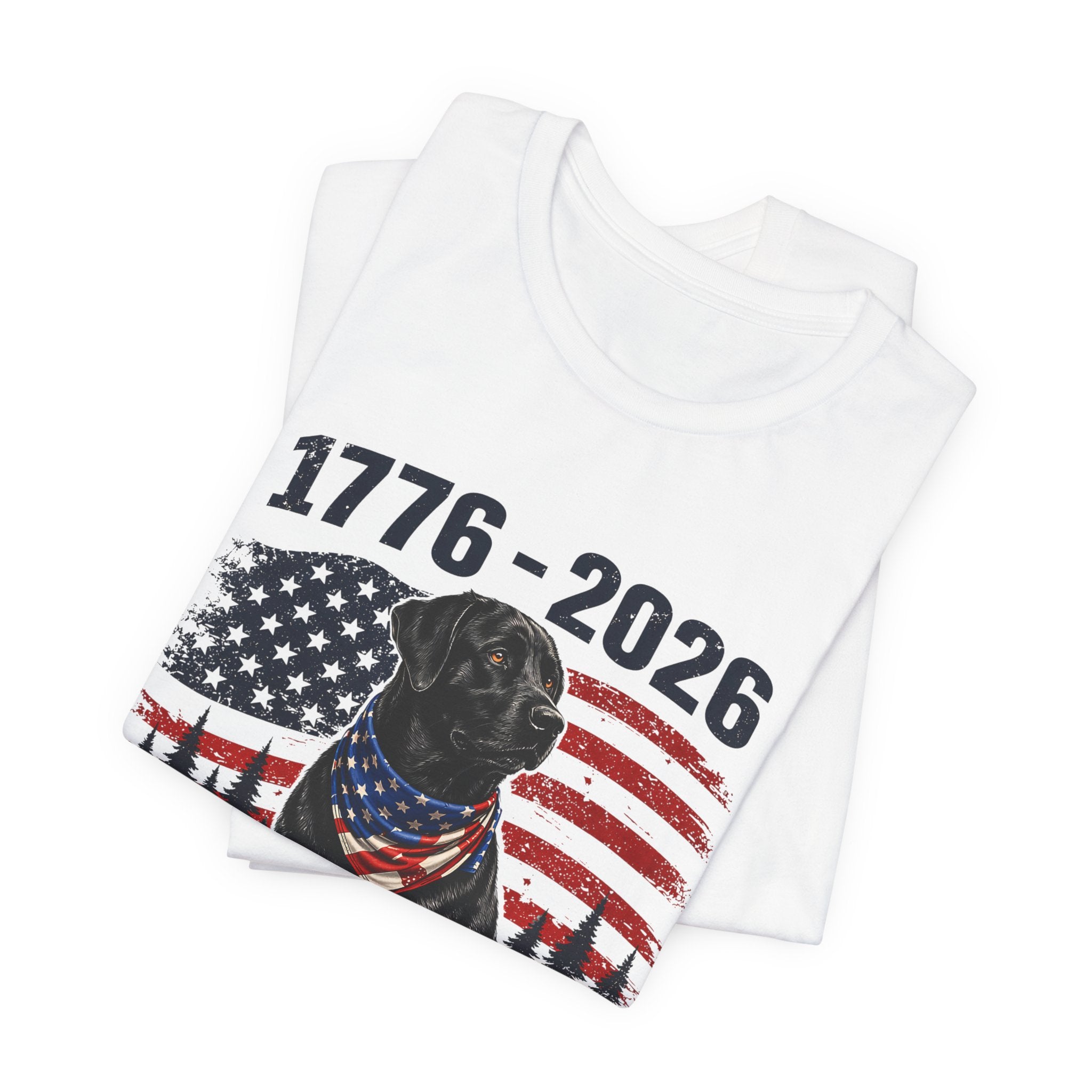 Raised Right Black Lab T-Shirt – 1776–2026 American Flag, Faith • Family • Freedom
