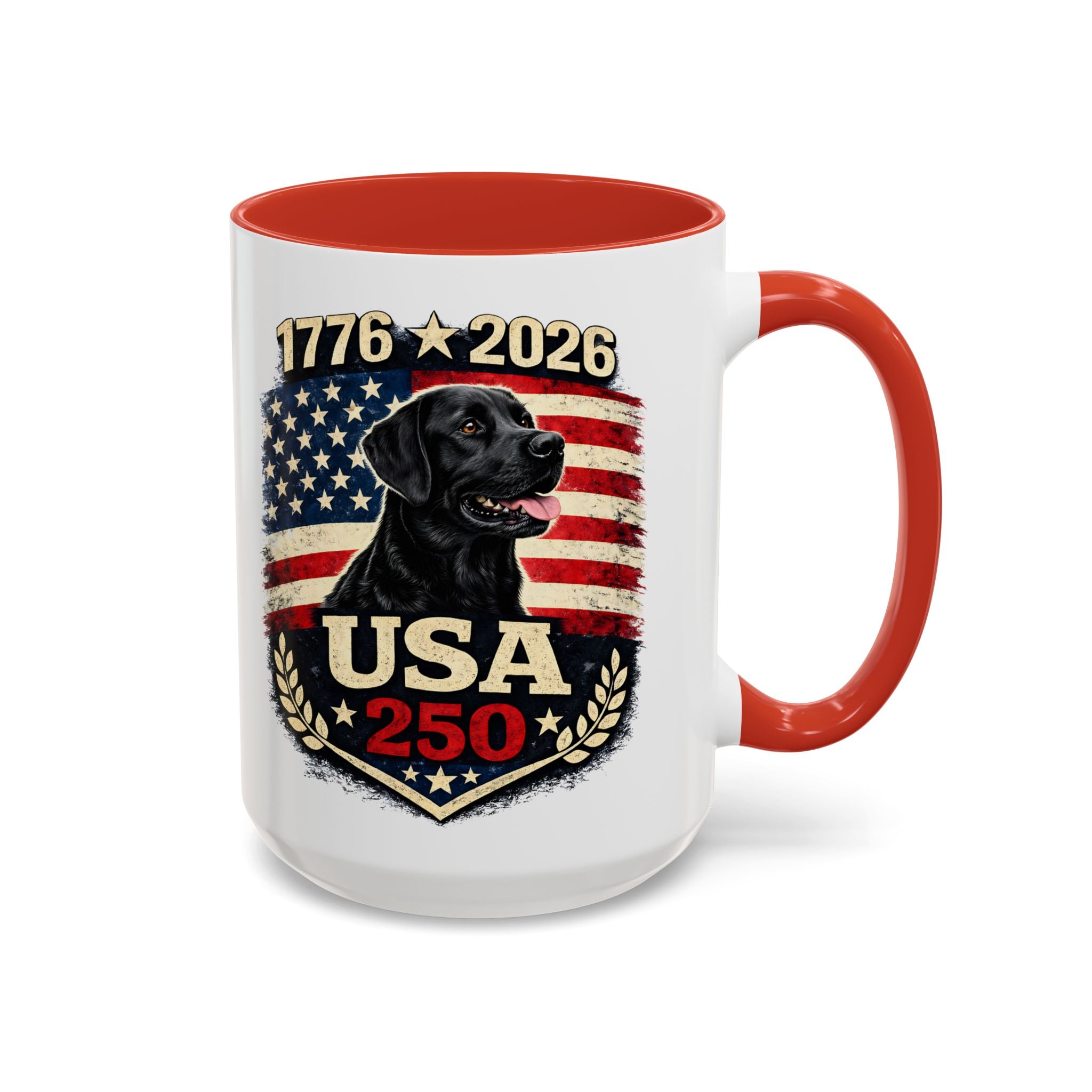 USA 250 Black Lab Coffee Mug — 1776–2026 Patriotic 11/15oz Accent Mug