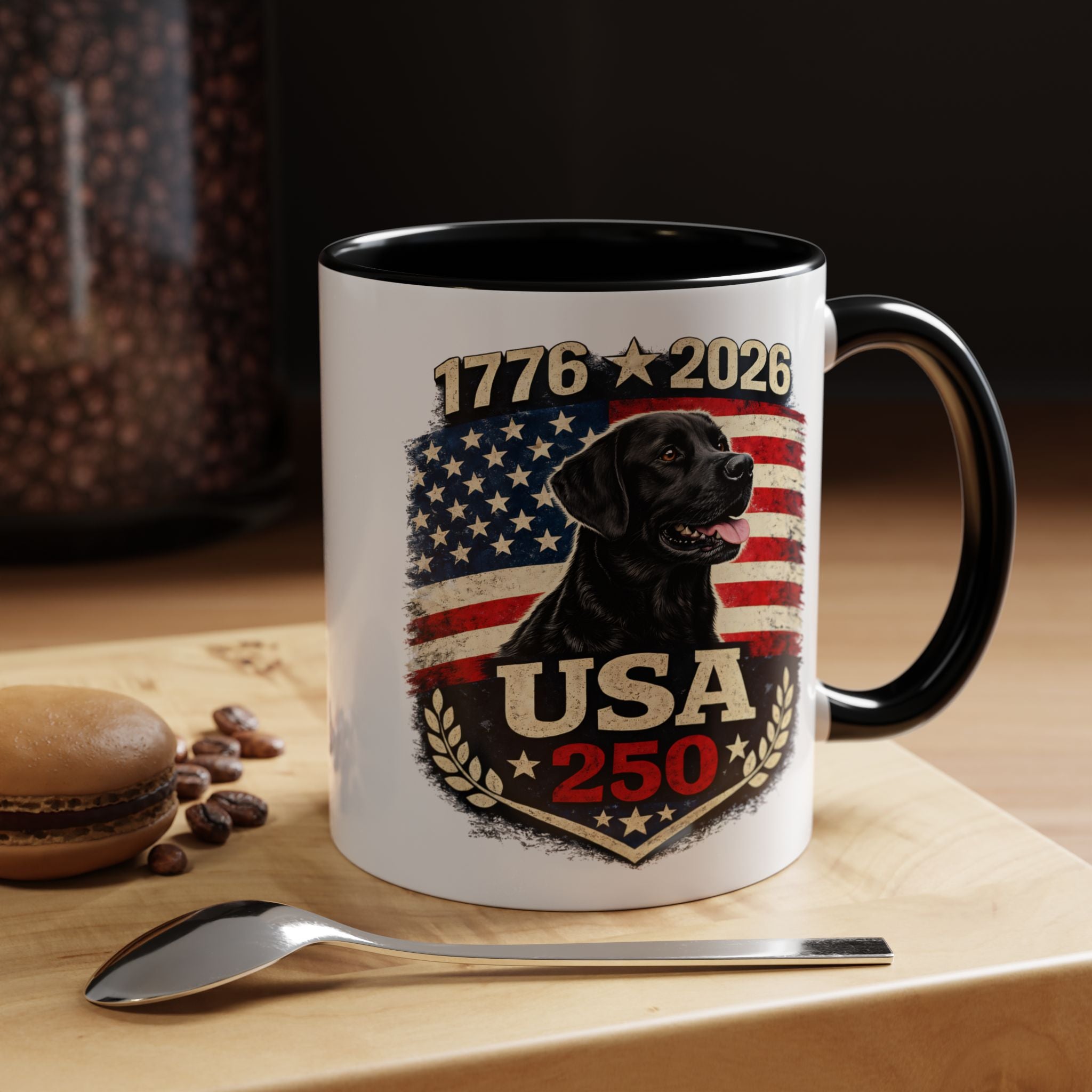 USA 250 Black Lab Coffee Mug — 1776–2026 Patriotic 11/15oz Accent Mug