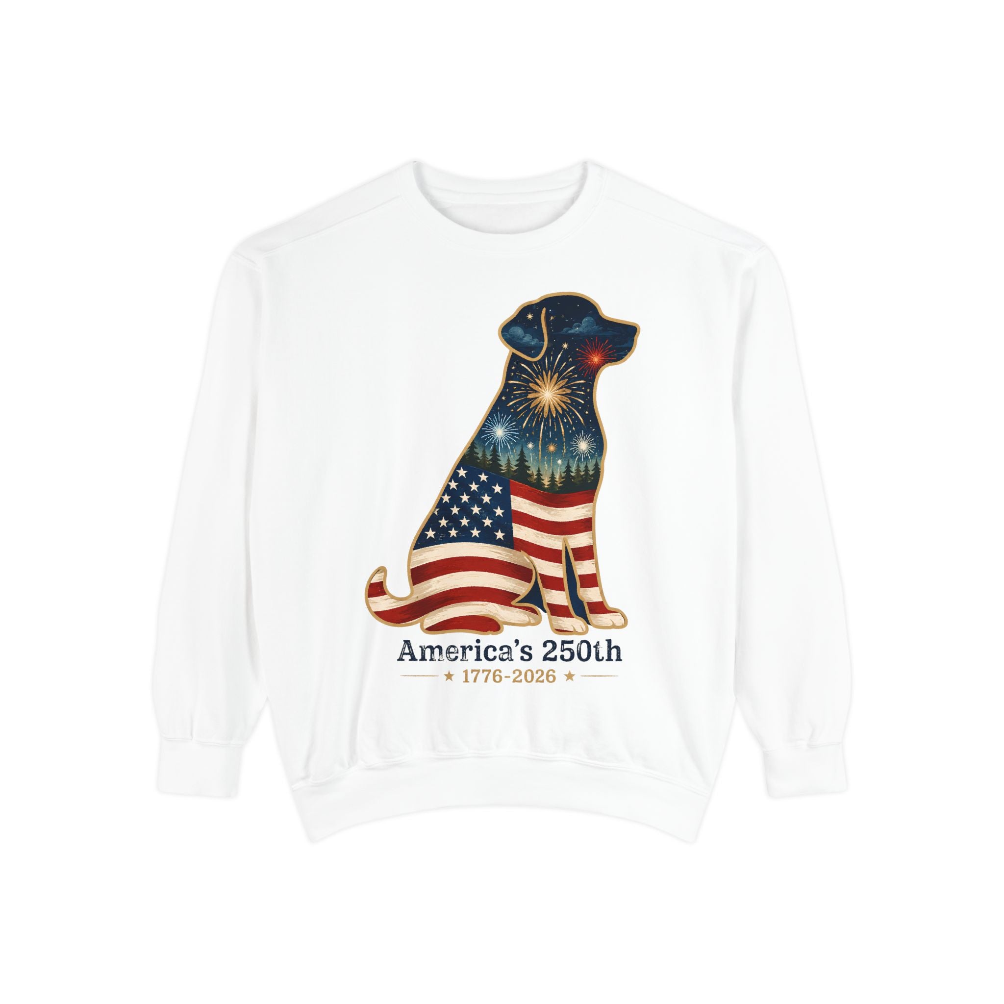 Dog Patriotic Sweatshirt – "America's 250th" Flag Labrador Crewneck