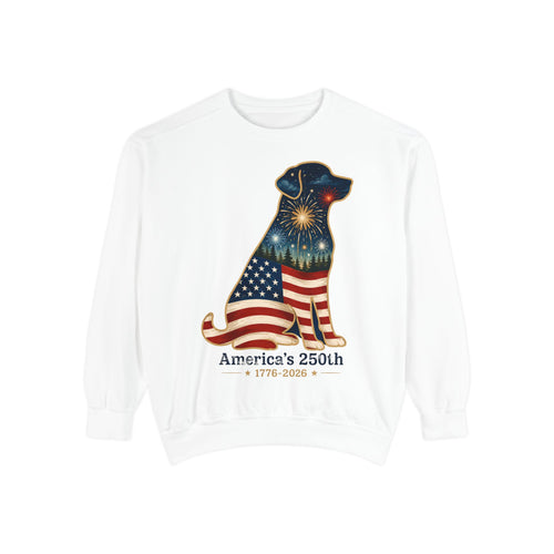 Dog Patriotic Sweatshirt – "America's 250th" Flag Labrador Crewneck
