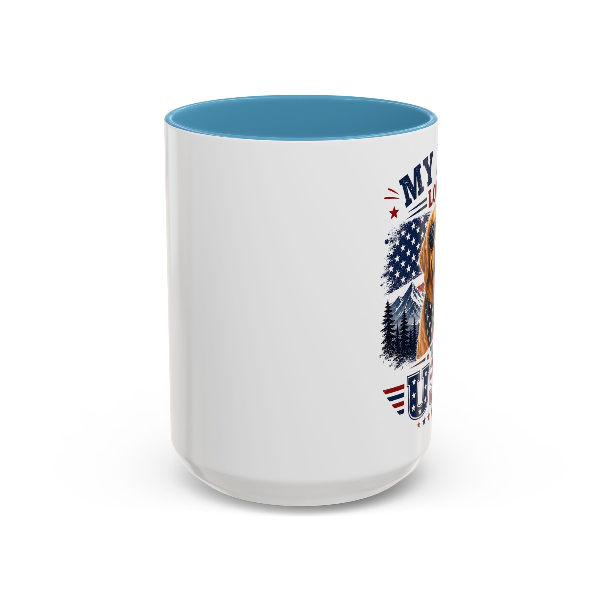 Patriotic Golden Retriever Coffee Mug – "My Dog Loves the USA" Accent Mug