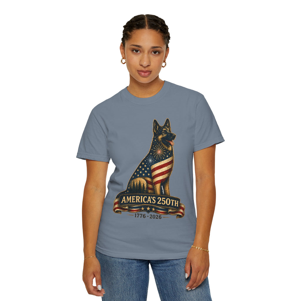 America's 250th German Shepherd T‑Shirt — 1776–2026 Patriotic Dog Tee