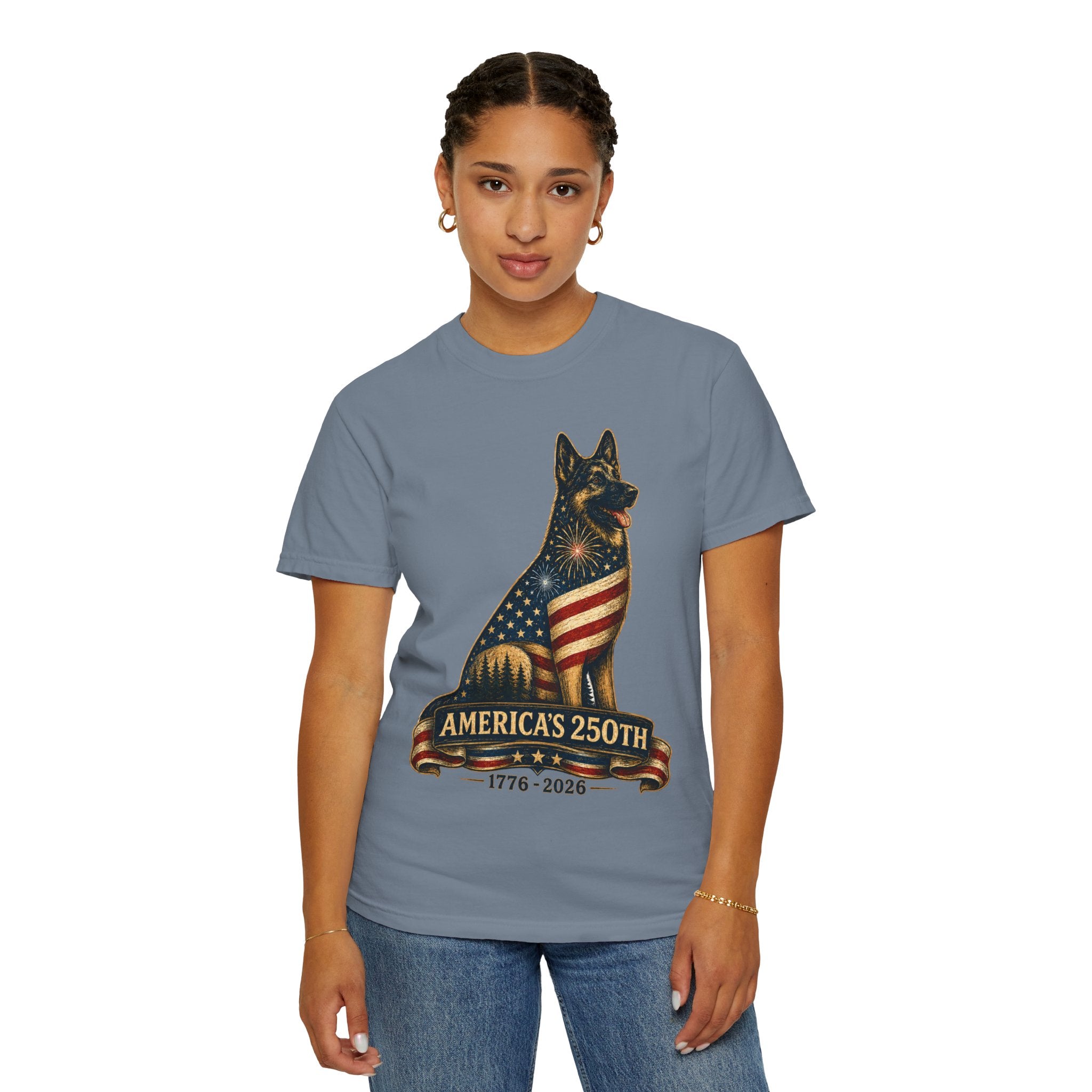 America's 250th German Shepherd T‑Shirt — 1776–2026 Patriotic Dog Tee