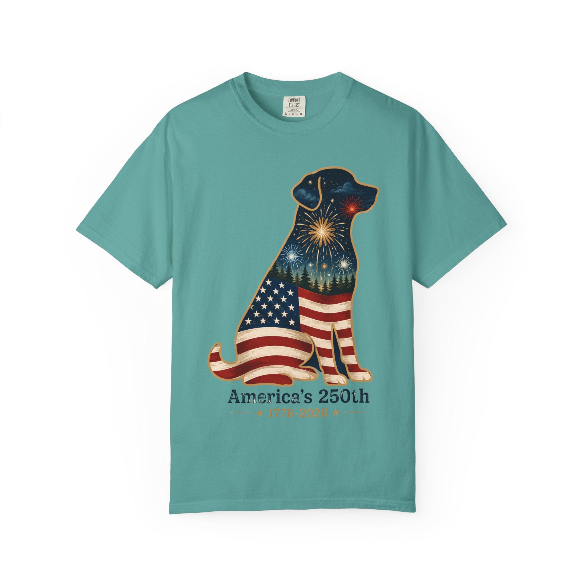 Patriotic Labrador T-Shirt — "America's 250th 1776–2026" Dog Flag Tee