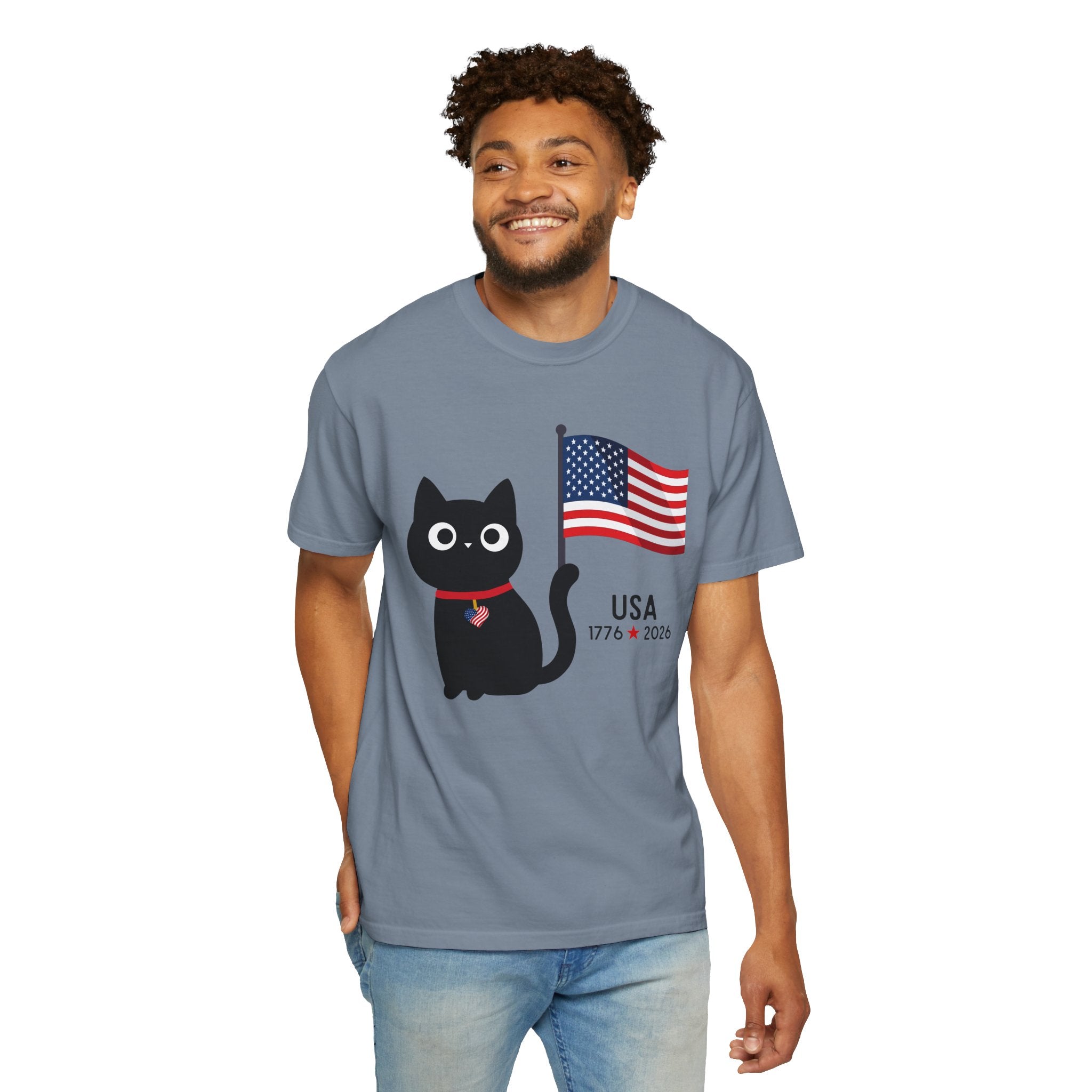 Patriotic Cat USA T-Shirt – 1776 • 2026 Flag Tee