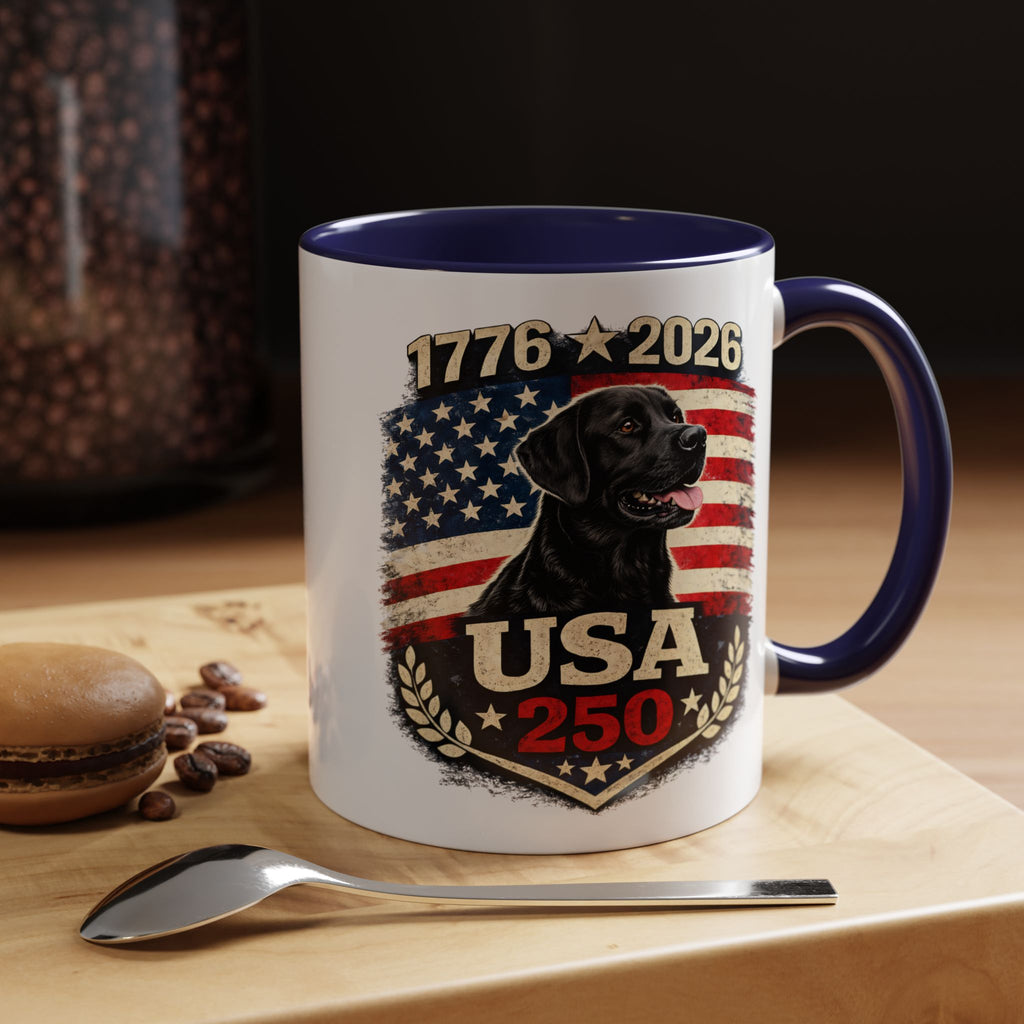 USA 250 Black Lab Coffee Mug — 1776–2026 Patriotic 11/15oz Accent Mug