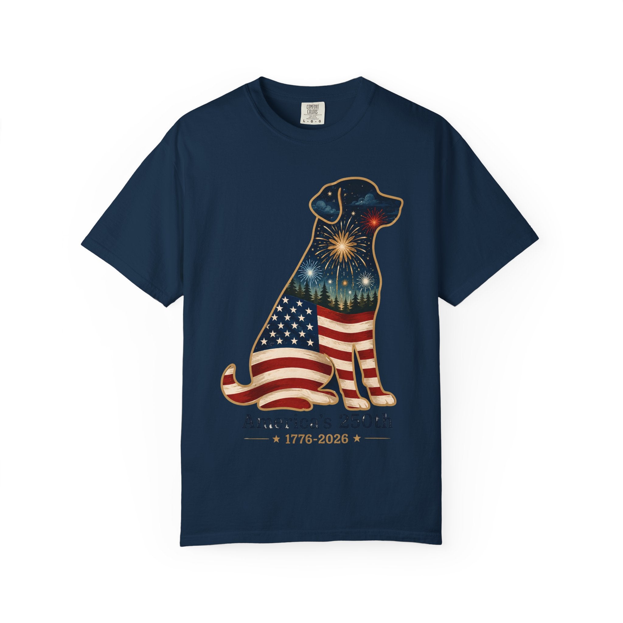 Patriotic Labrador T-Shirt — "America's 250th 1776–2026" Dog Flag Tee