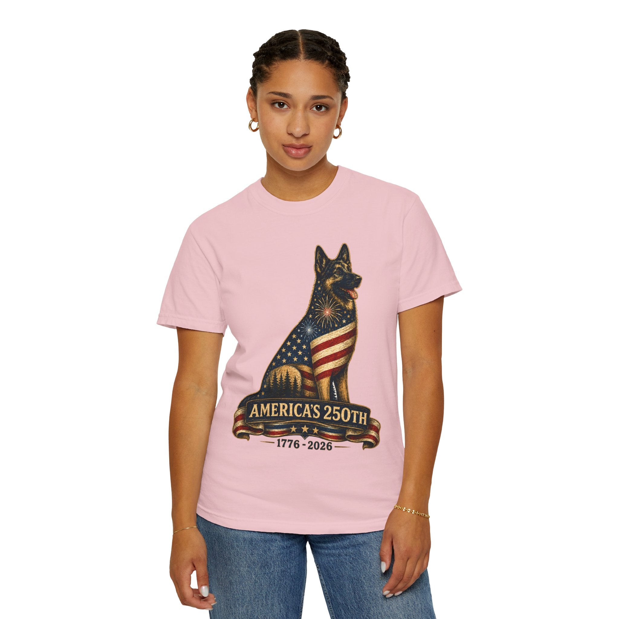 America's 250th German Shepherd T‑Shirt — 1776–2026 Patriotic Dog Tee