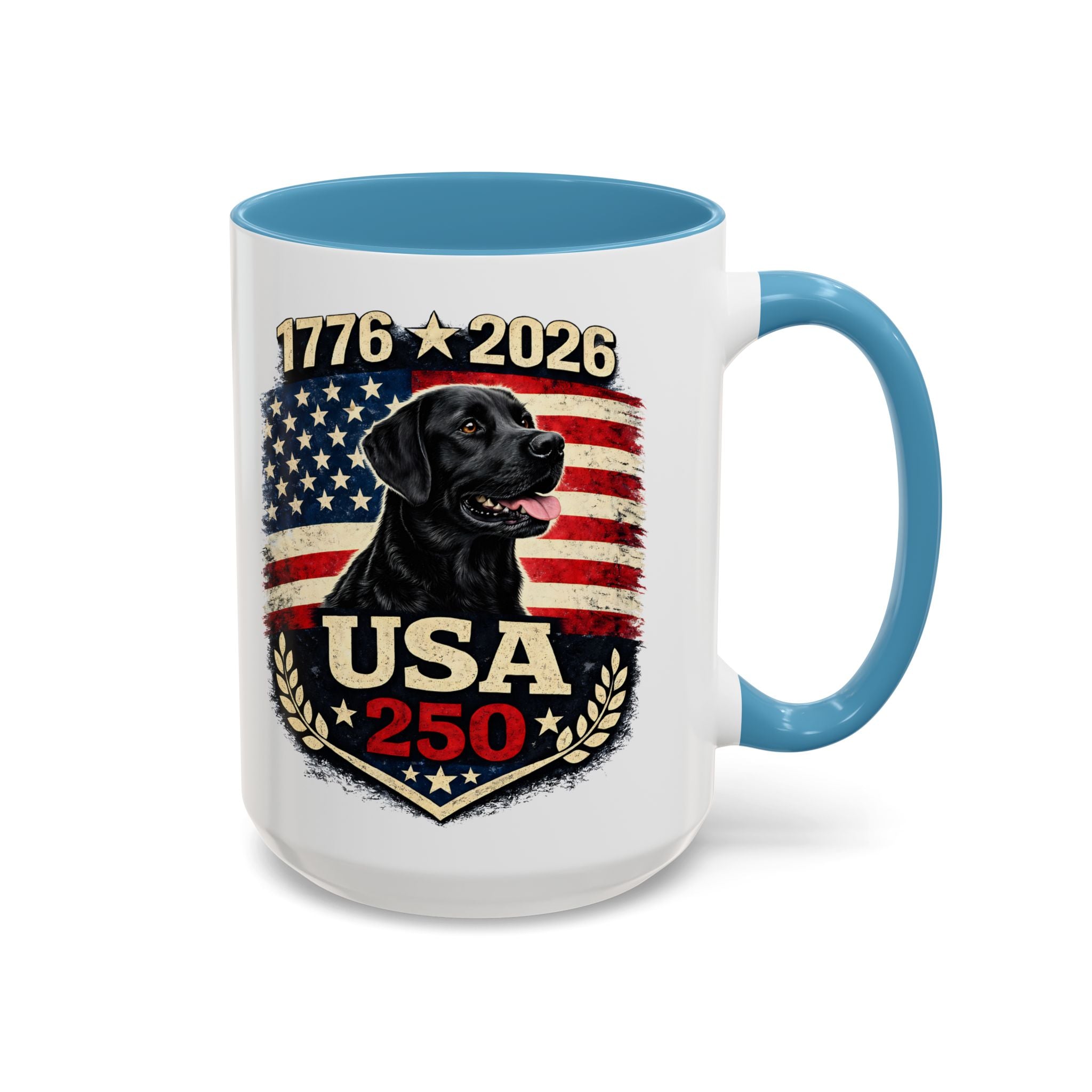 USA 250 Black Lab Coffee Mug — 1776–2026 Patriotic 11/15oz Accent Mug