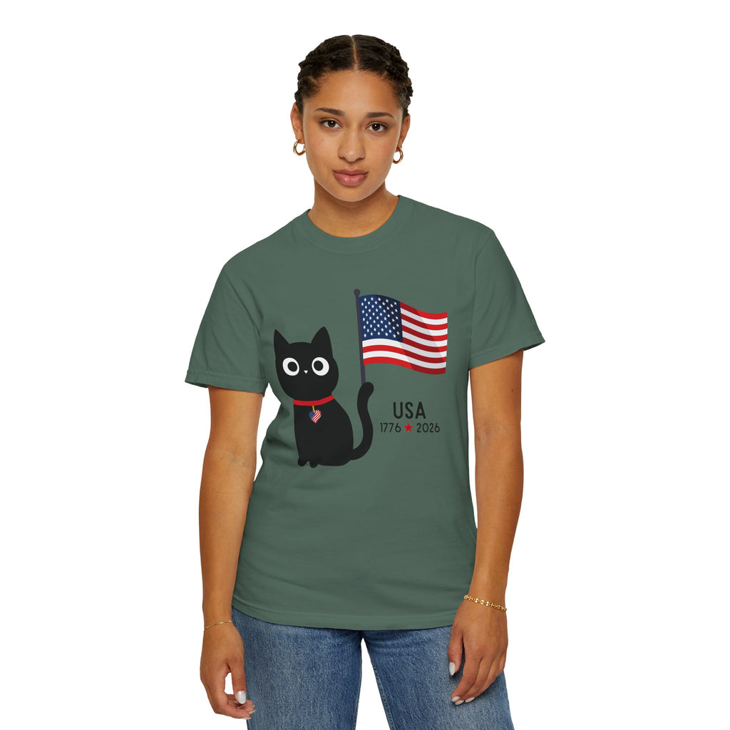 Patriotic Cat USA T-Shirt – 1776 • 2026 Flag Tee