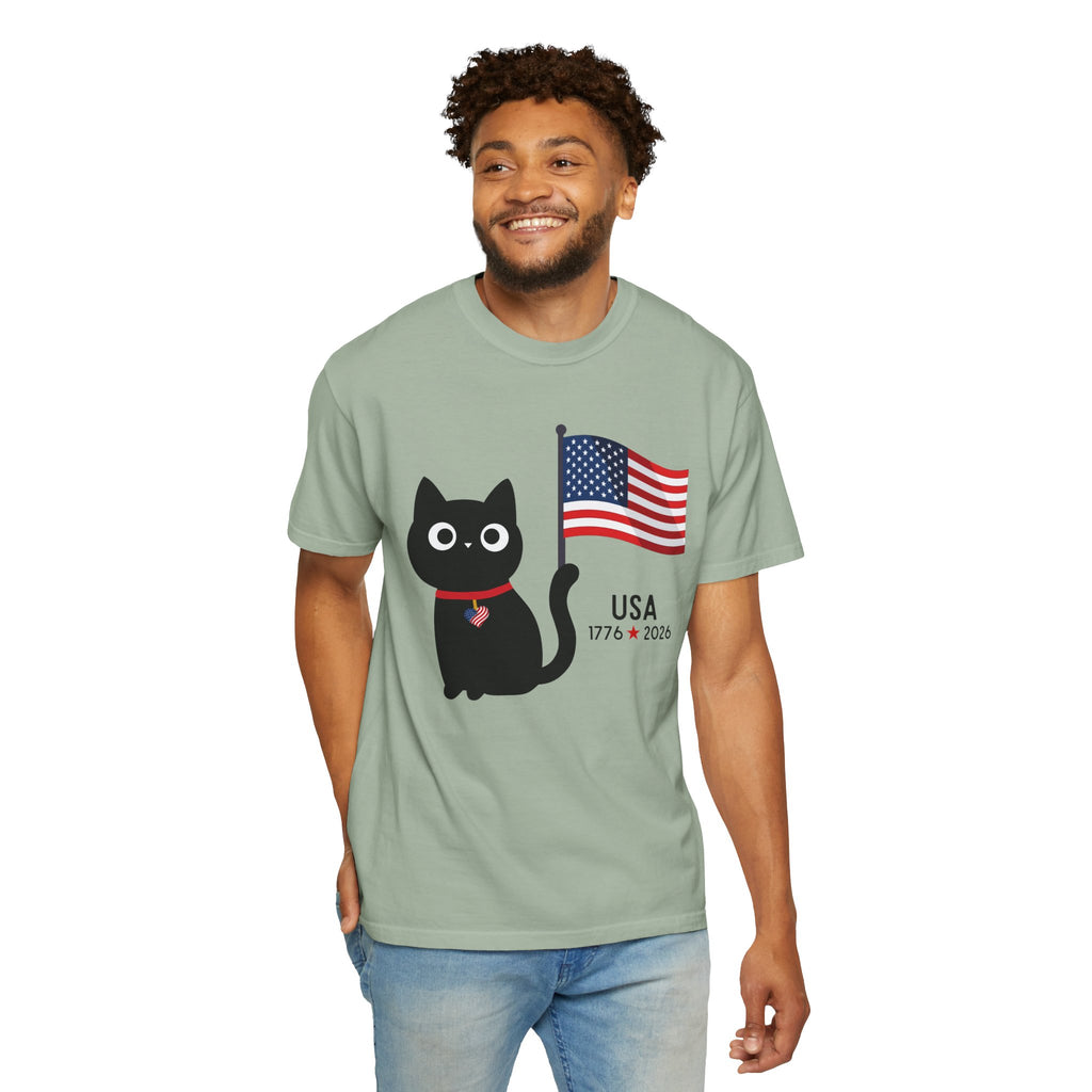 Patriotic Cat USA T-Shirt – 1776 • 2026 Flag Tee