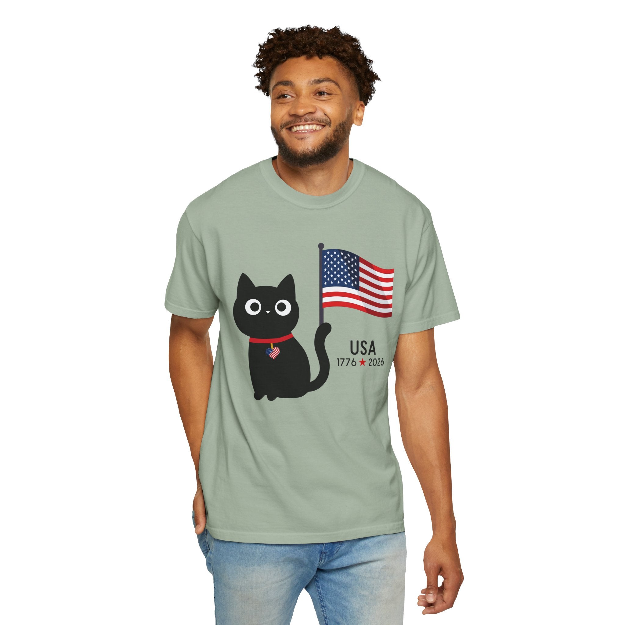 Patriotic Cat USA T-Shirt – 1776 • 2026 Flag Tee