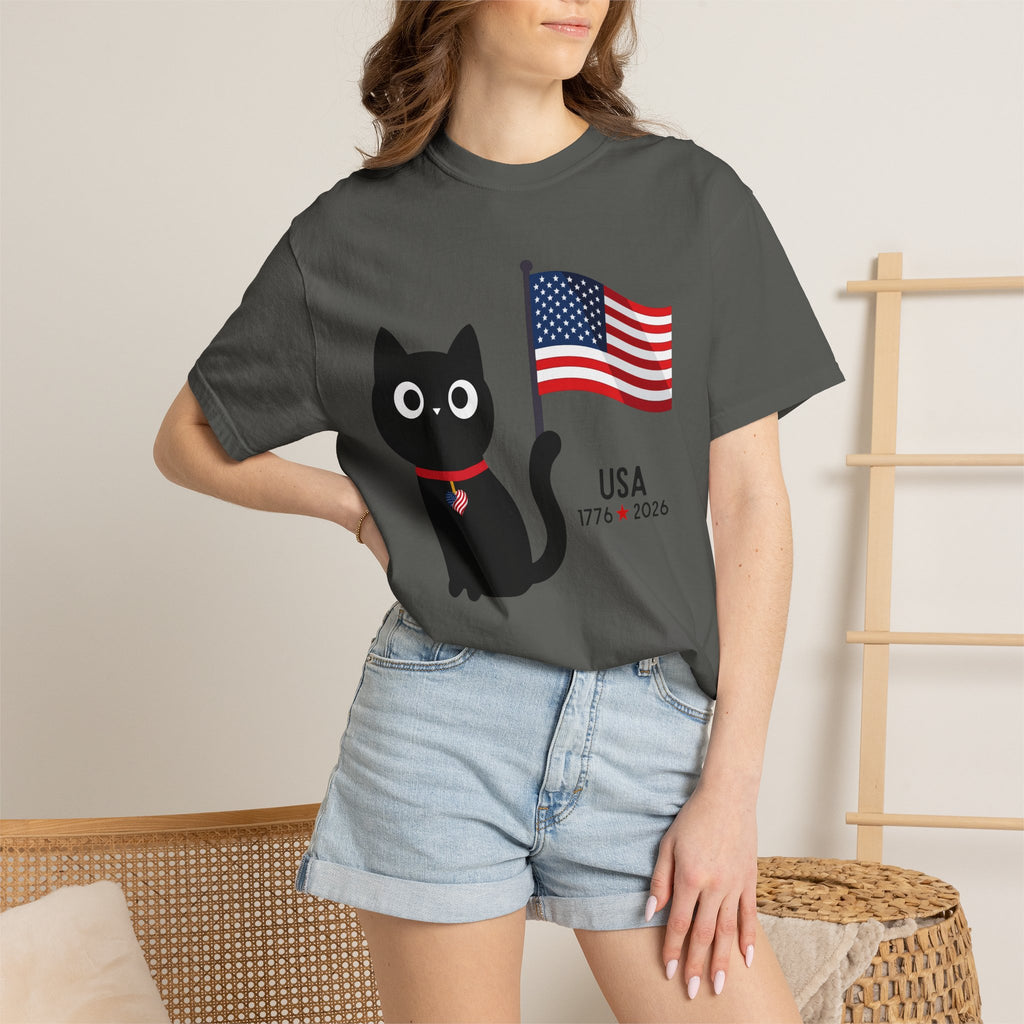 Patriotic Cat USA T-Shirt – 1776 • 2026 Flag Tee