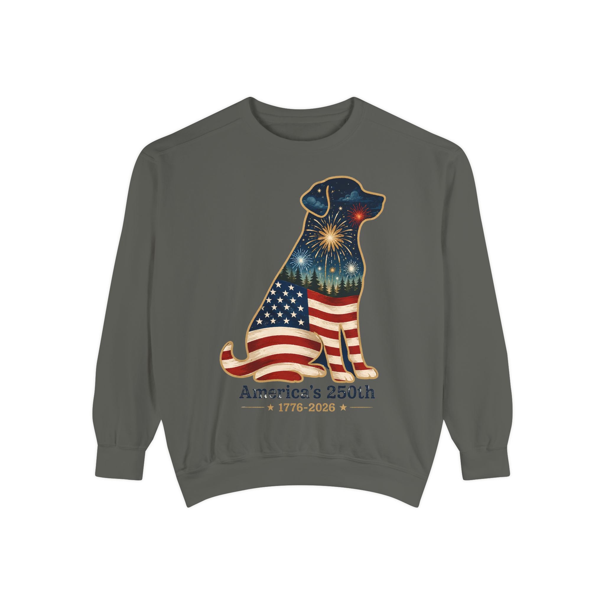 Dog Patriotic Sweatshirt – "America's 250th" Flag Labrador Crewneck