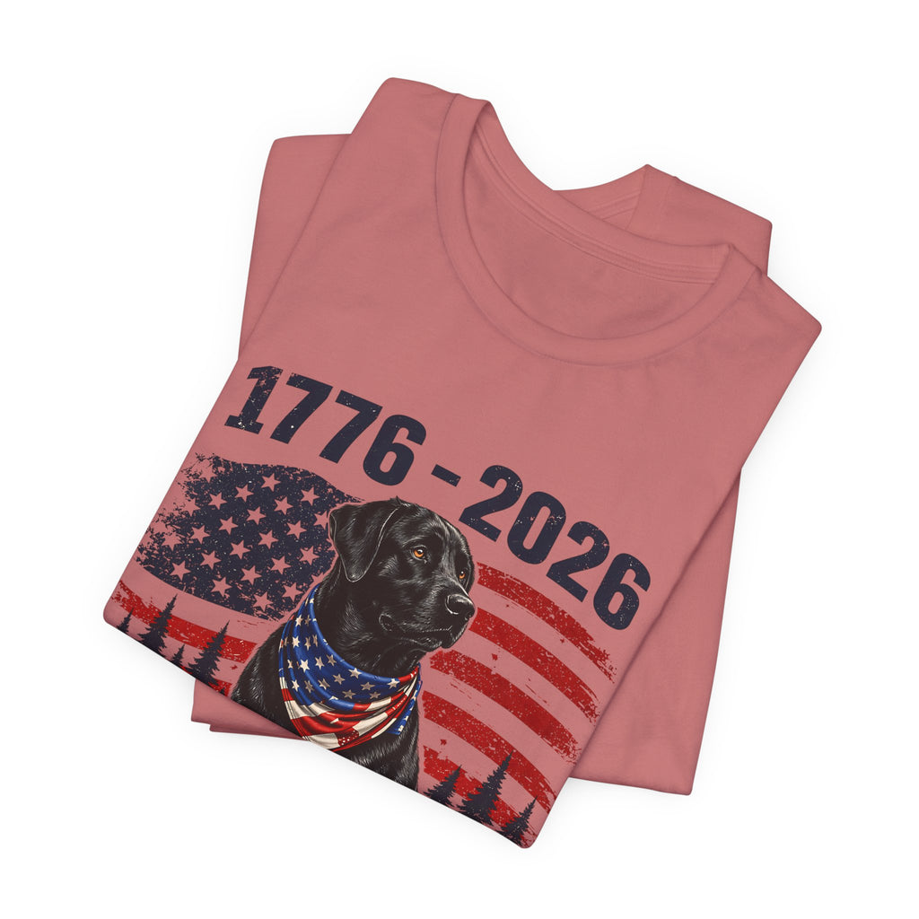 Raised Right Black Lab T-Shirt – 1776–2026 American Flag, Faith • Family • Freedom
