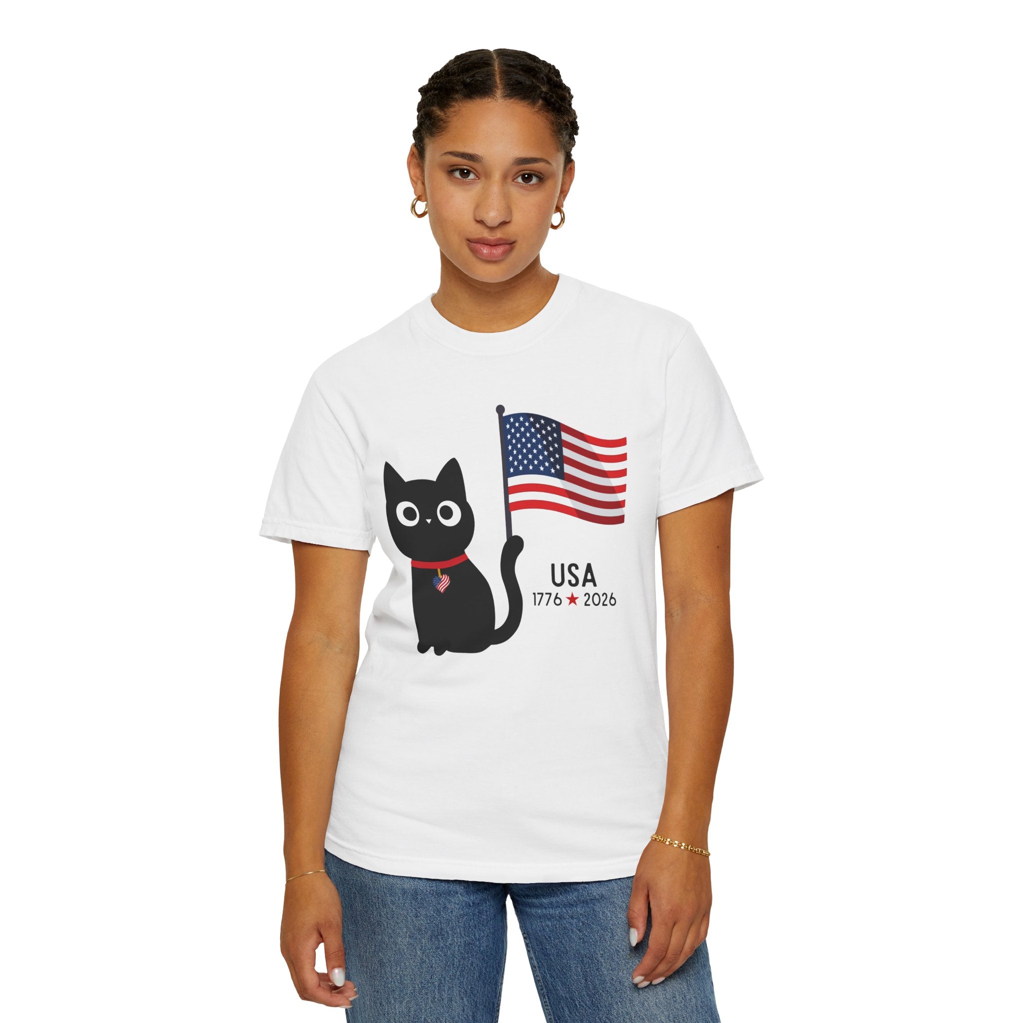 Patriotic Cat USA T-Shirt – 1776 • 2026 Flag Tee