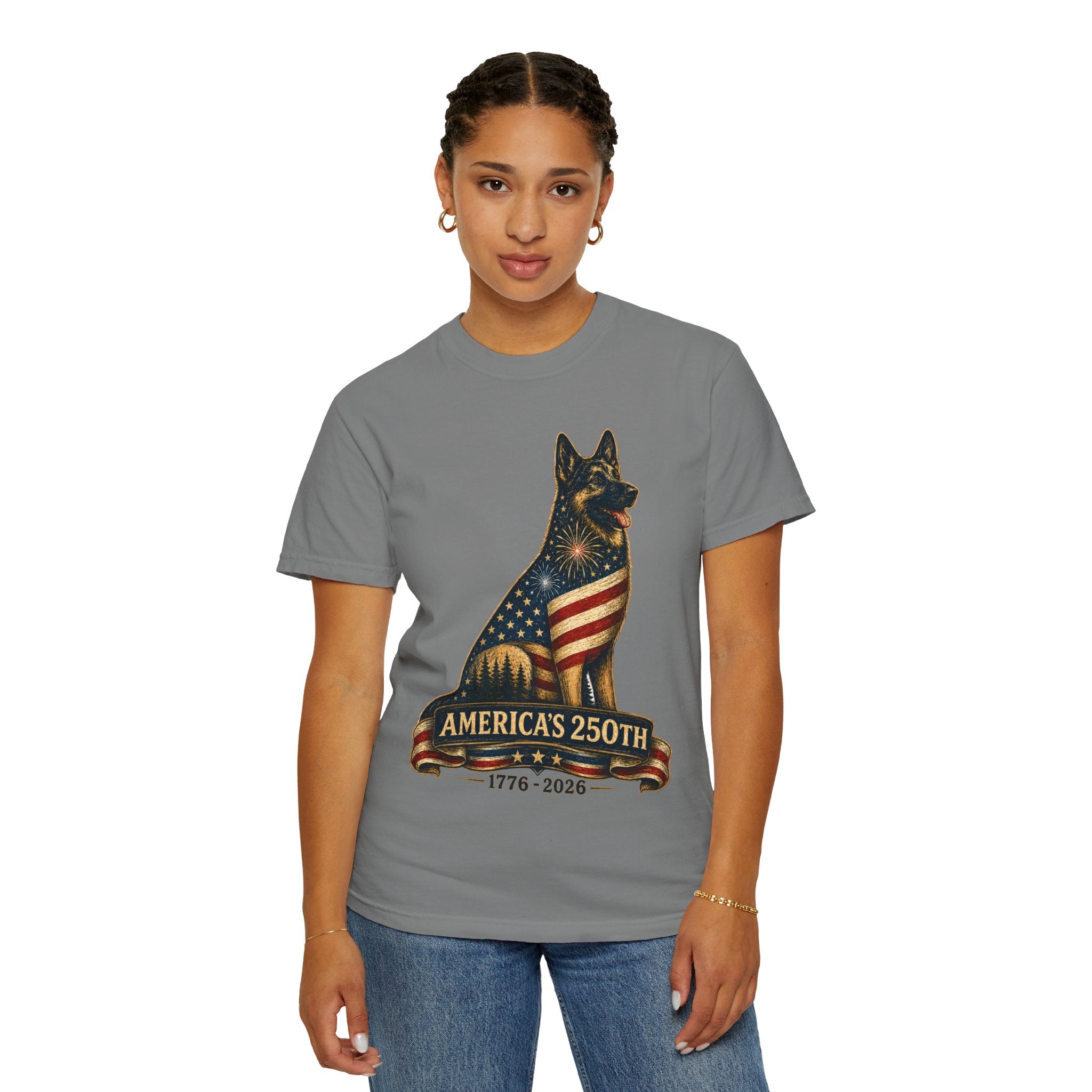 America's 250th German Shepherd T‑Shirt — 1776–2026 Patriotic Dog Tee