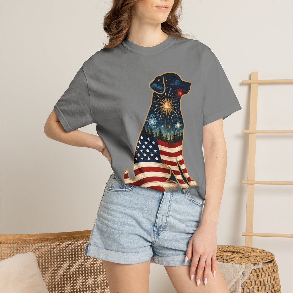Patriotic Labrador T-Shirt — "America's 250th 1776–2026" Dog Flag Tee