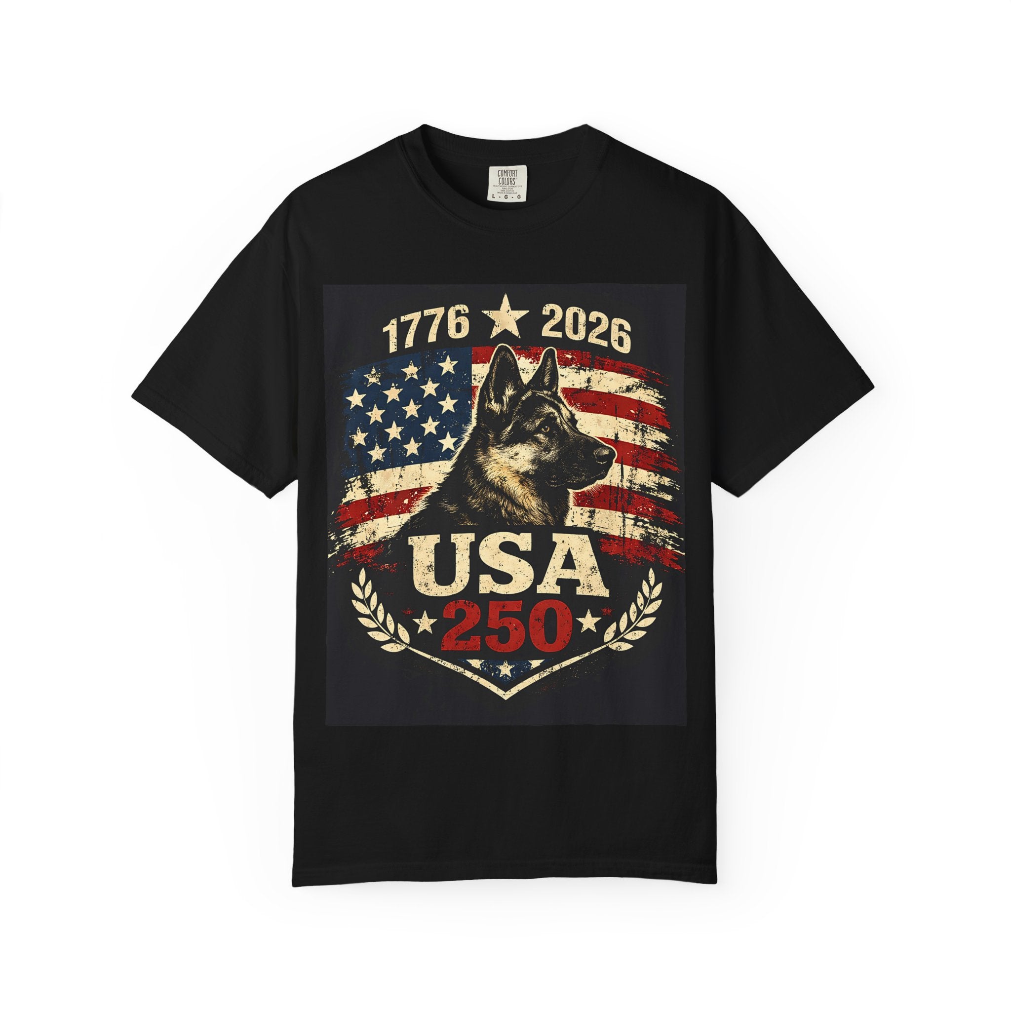 USA 250 Anniversary T-Shirt — 1776-2026 Patriotic German Shepherd Tee