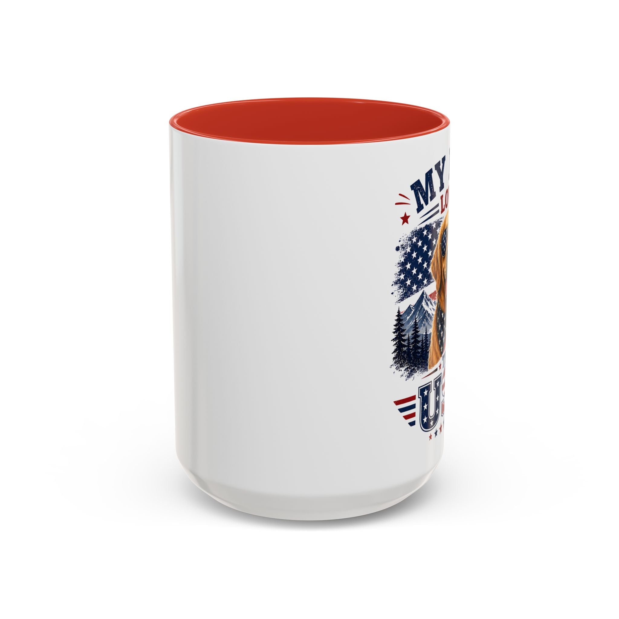 Patriotic Golden Retriever Coffee Mug – "My Dog Loves the USA" Accent Mug