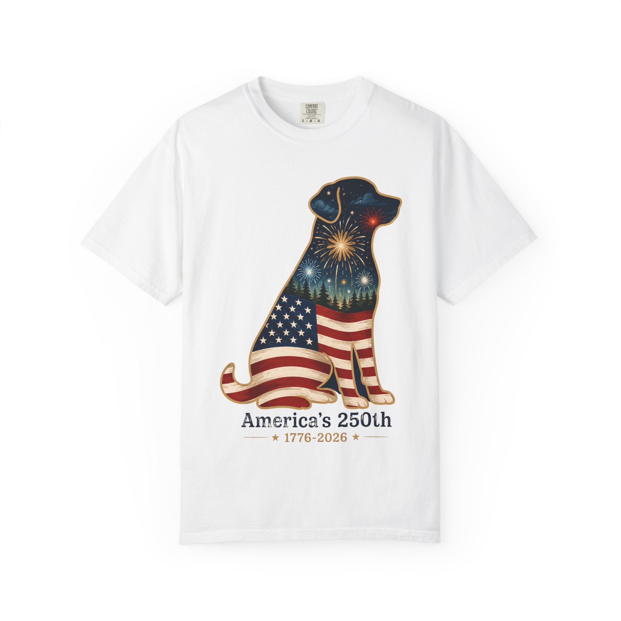 Patriotic Labrador T-Shirt — "America's 250th 1776–2026" Dog Flag Tee
