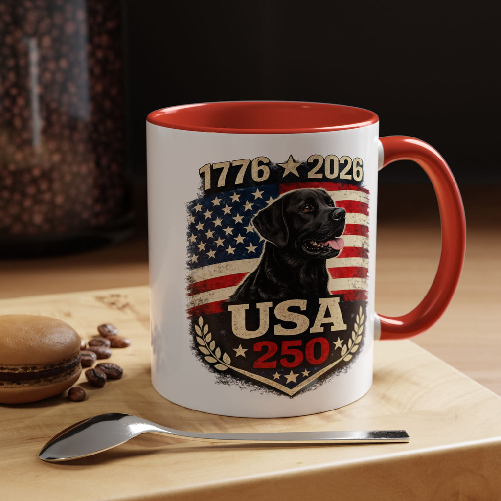USA 250 Black Lab Coffee Mug — 1776–2026 Patriotic 11/15oz Accent Mug