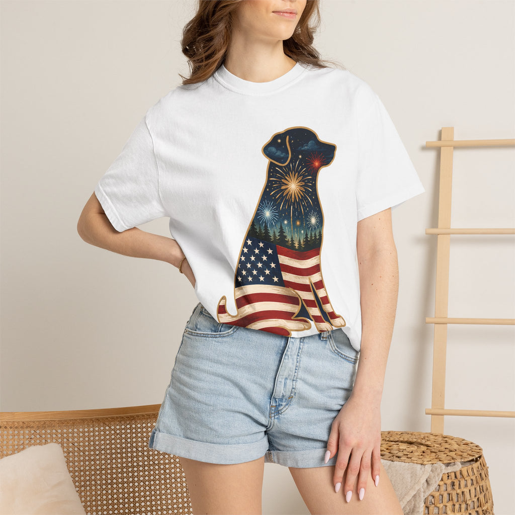 Patriotic Labrador T-Shirt — "America's 250th 1776–2026" Dog Flag Tee