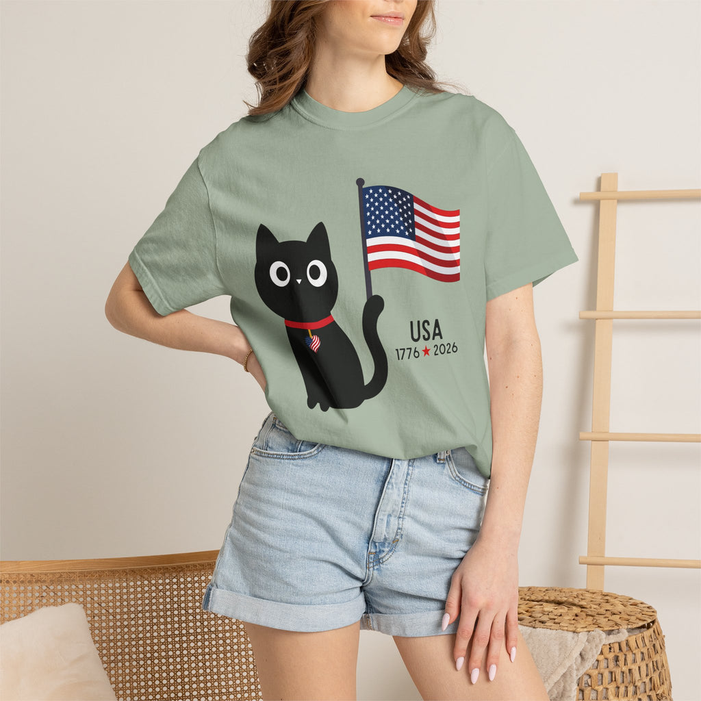 Patriotic Cat USA T-Shirt – 1776 • 2026 Flag Tee