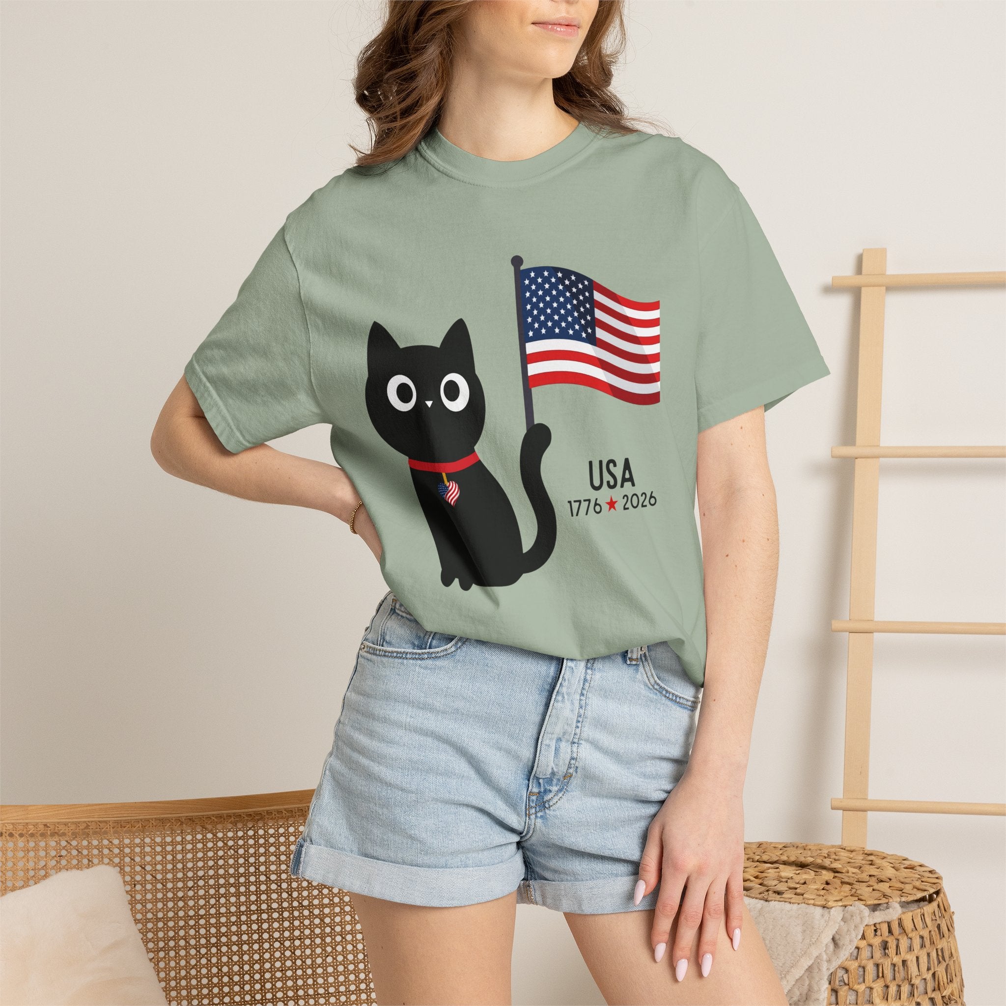 Patriotic Cat USA T-Shirt – 1776 • 2026 Flag Tee