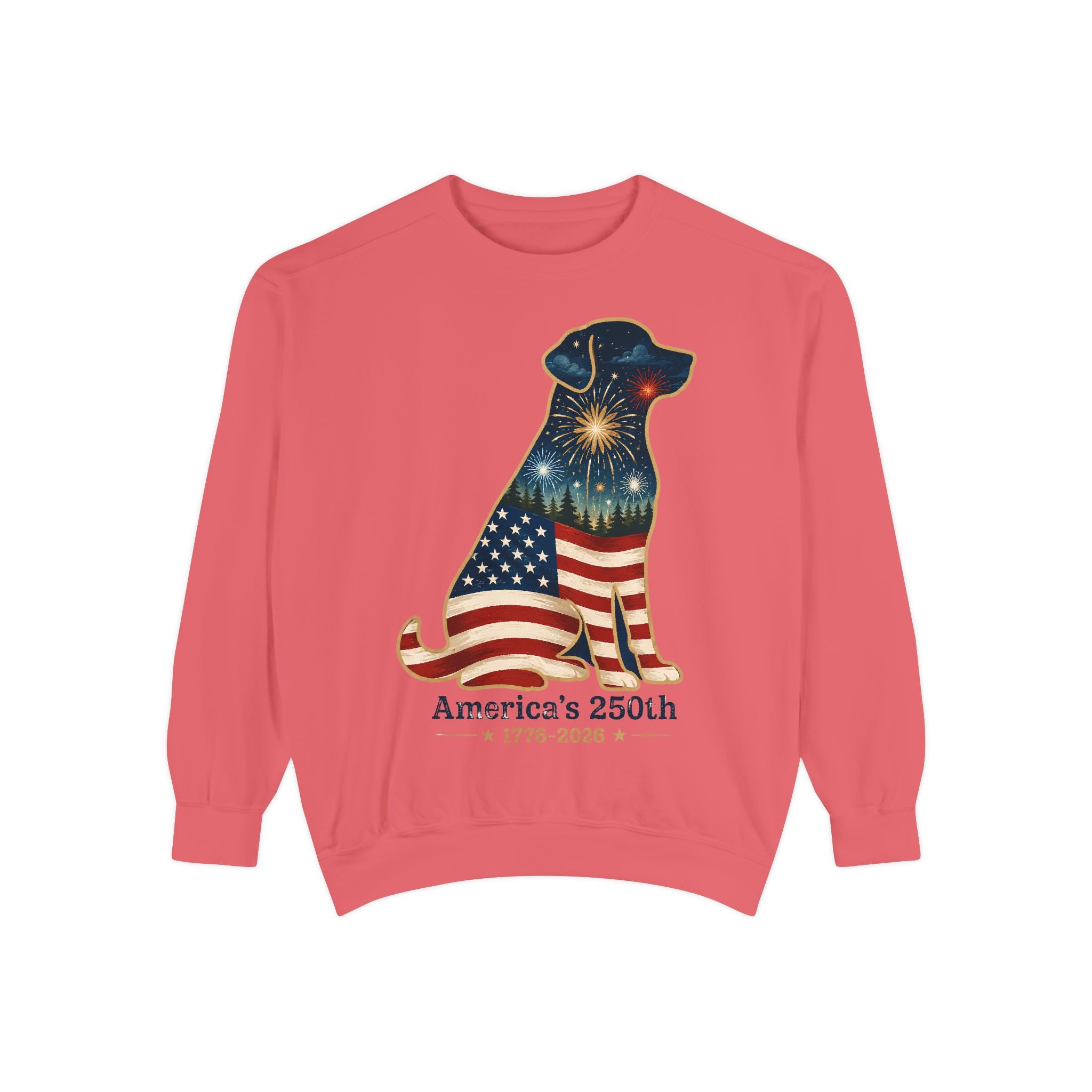 Dog Patriotic Sweatshirt – "America's 250th" Flag Labrador Crewneck
