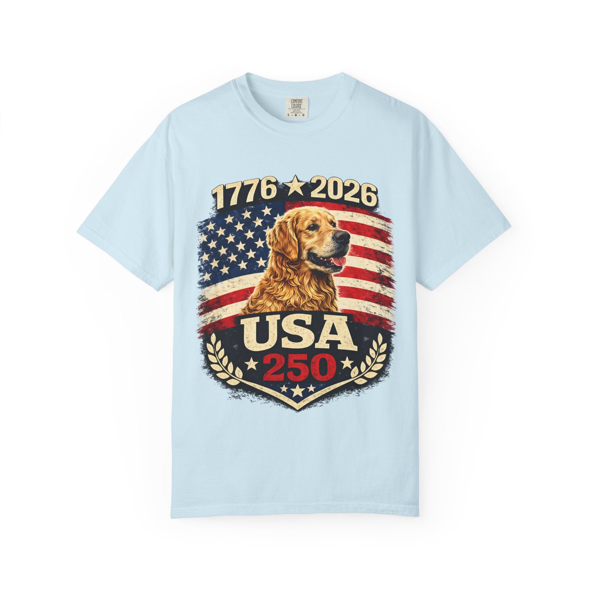 USA 250 Golden Retriever T-Shirt — 1776–2026 Patriotic 250th Anniversary Tee