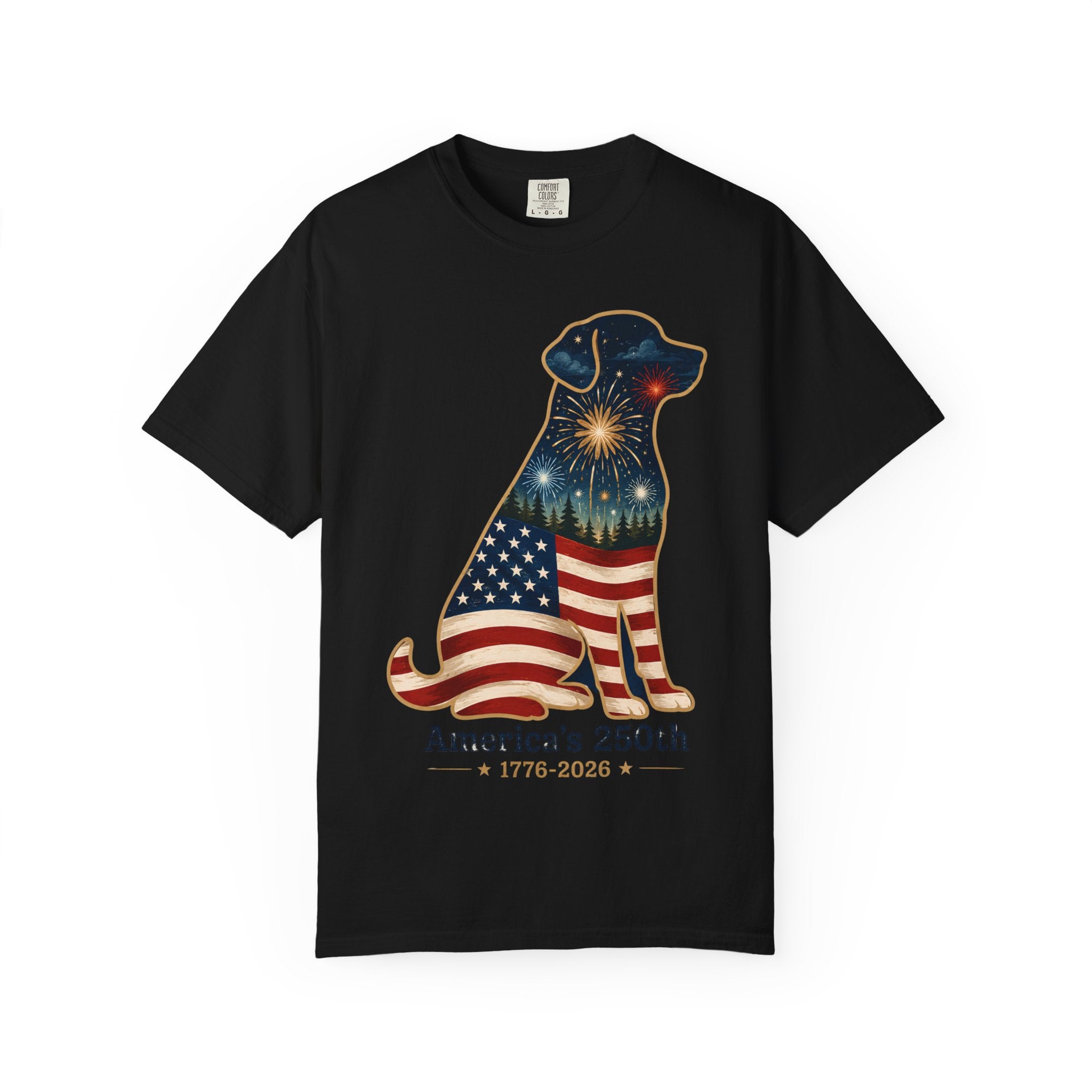 Patriotic Labrador T-Shirt — "America's 250th 1776–2026" Dog Flag Tee