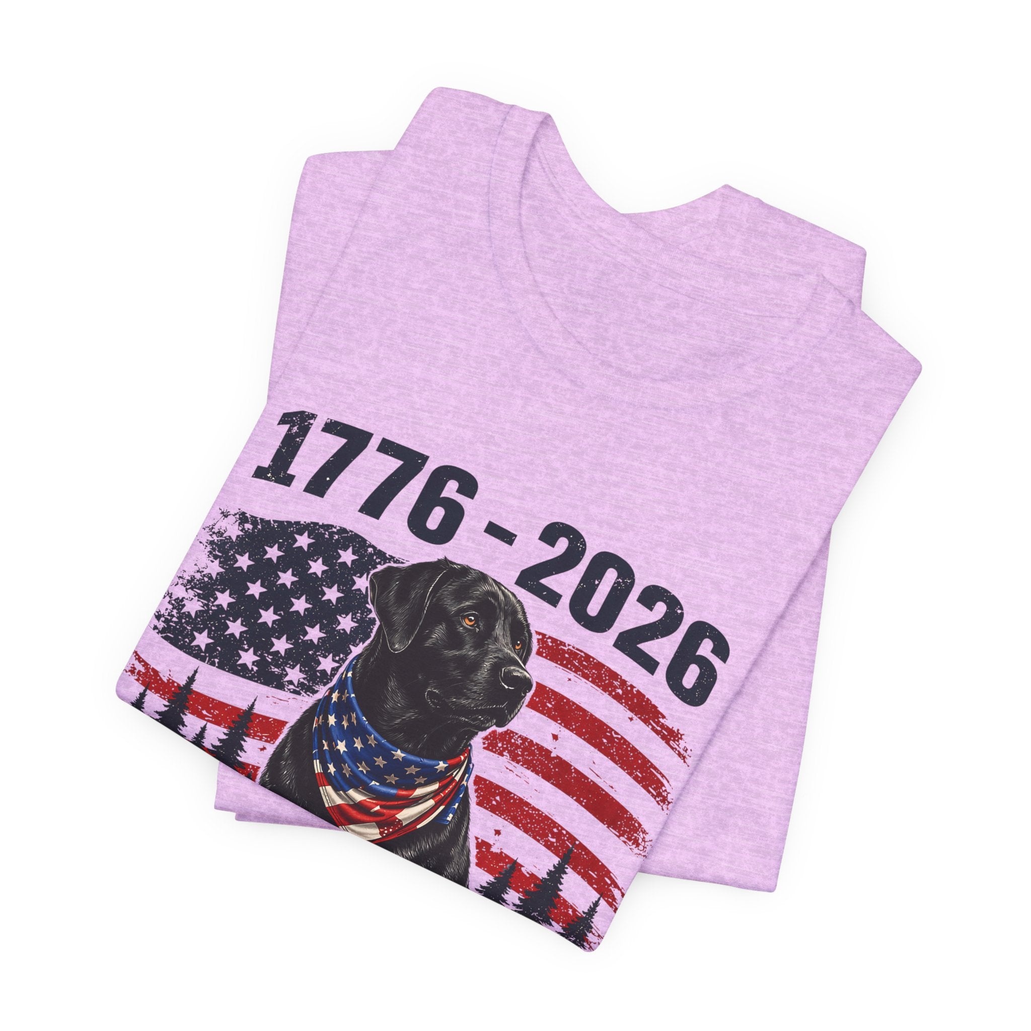 Raised Right Black Lab T-Shirt – 1776–2026 American Flag, Faith • Family • Freedom