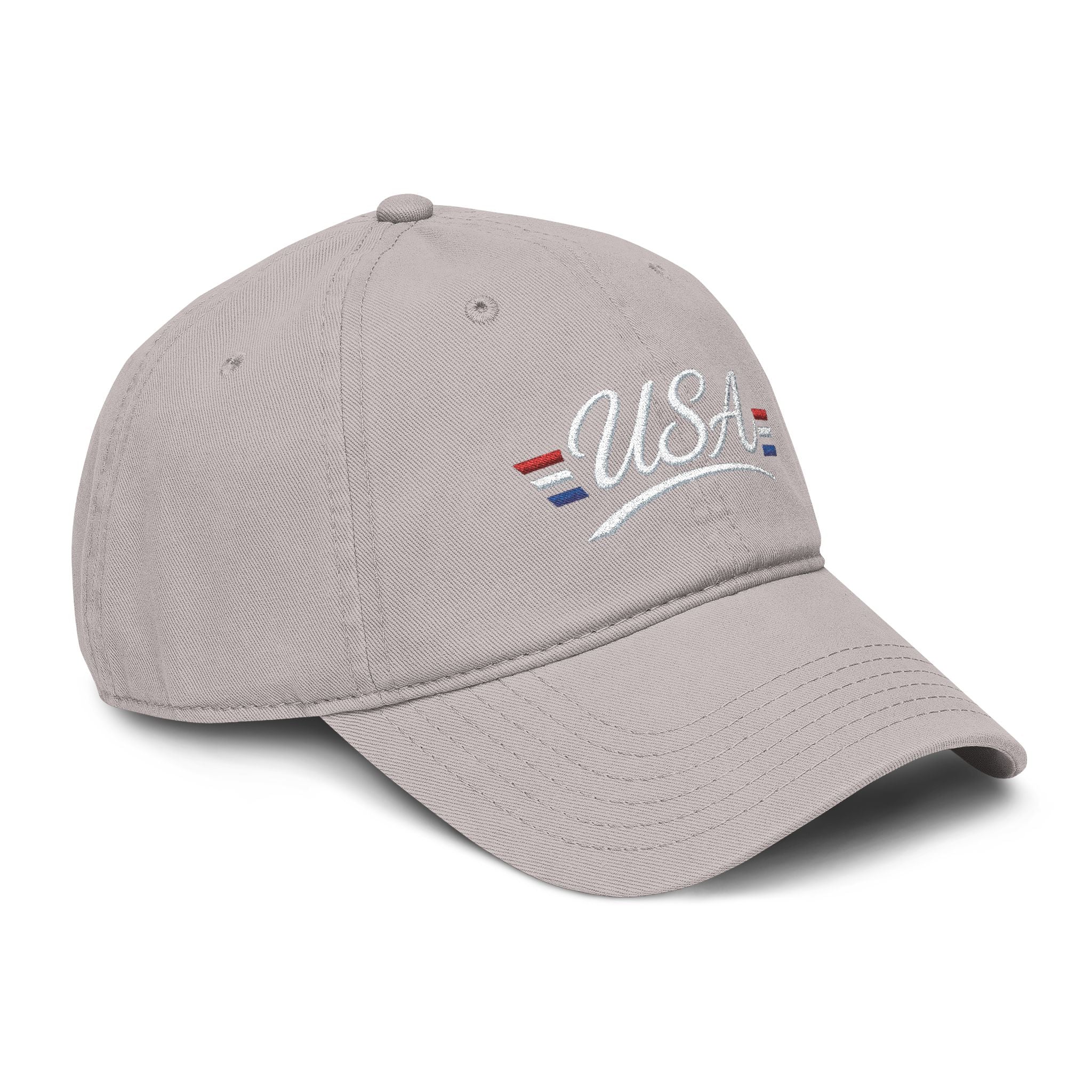 USA Patriotic Embroidered Baseball Cap — Vintage Washed