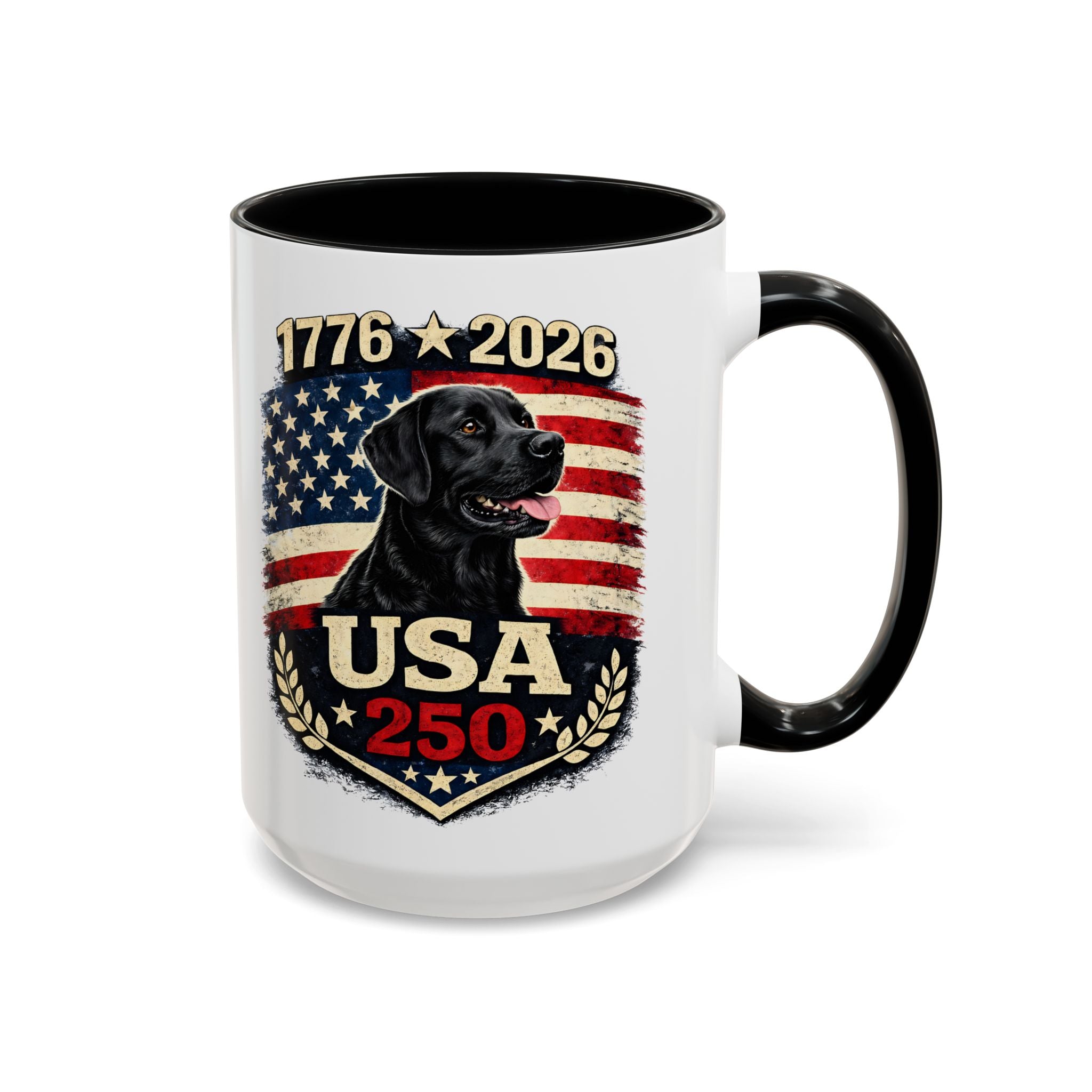 USA 250 Black Lab Coffee Mug — 1776–2026 Patriotic 11/15oz Accent Mug
