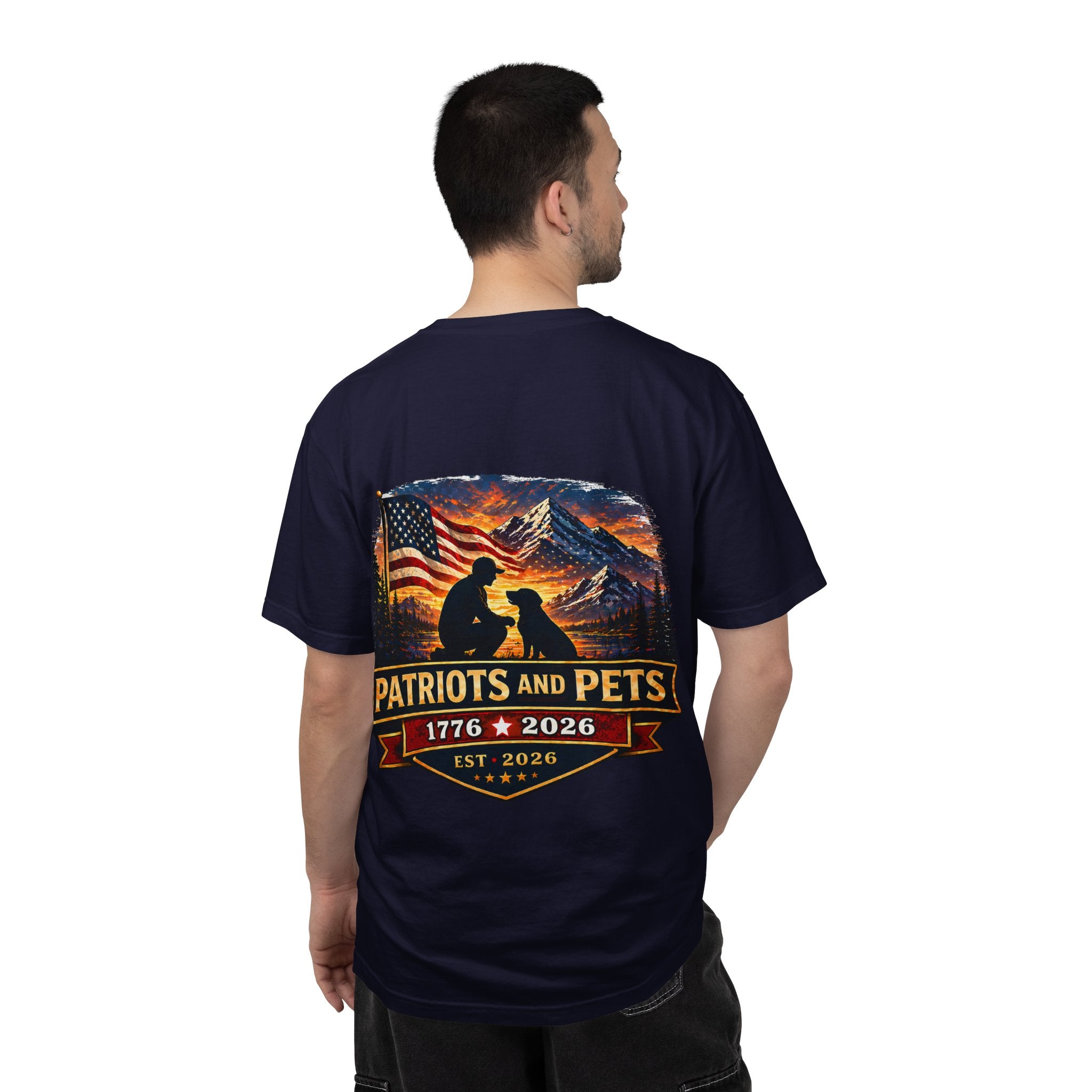 Patriots and Pets T-Shirt – 1776–2026 American Flag & Dog Tribute Tee