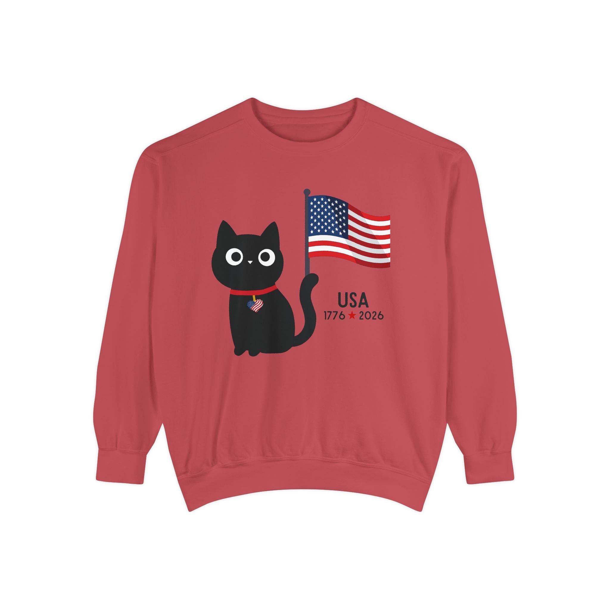 Patriotic Black Cat Sweatshirt — USA Flag 1776–2026