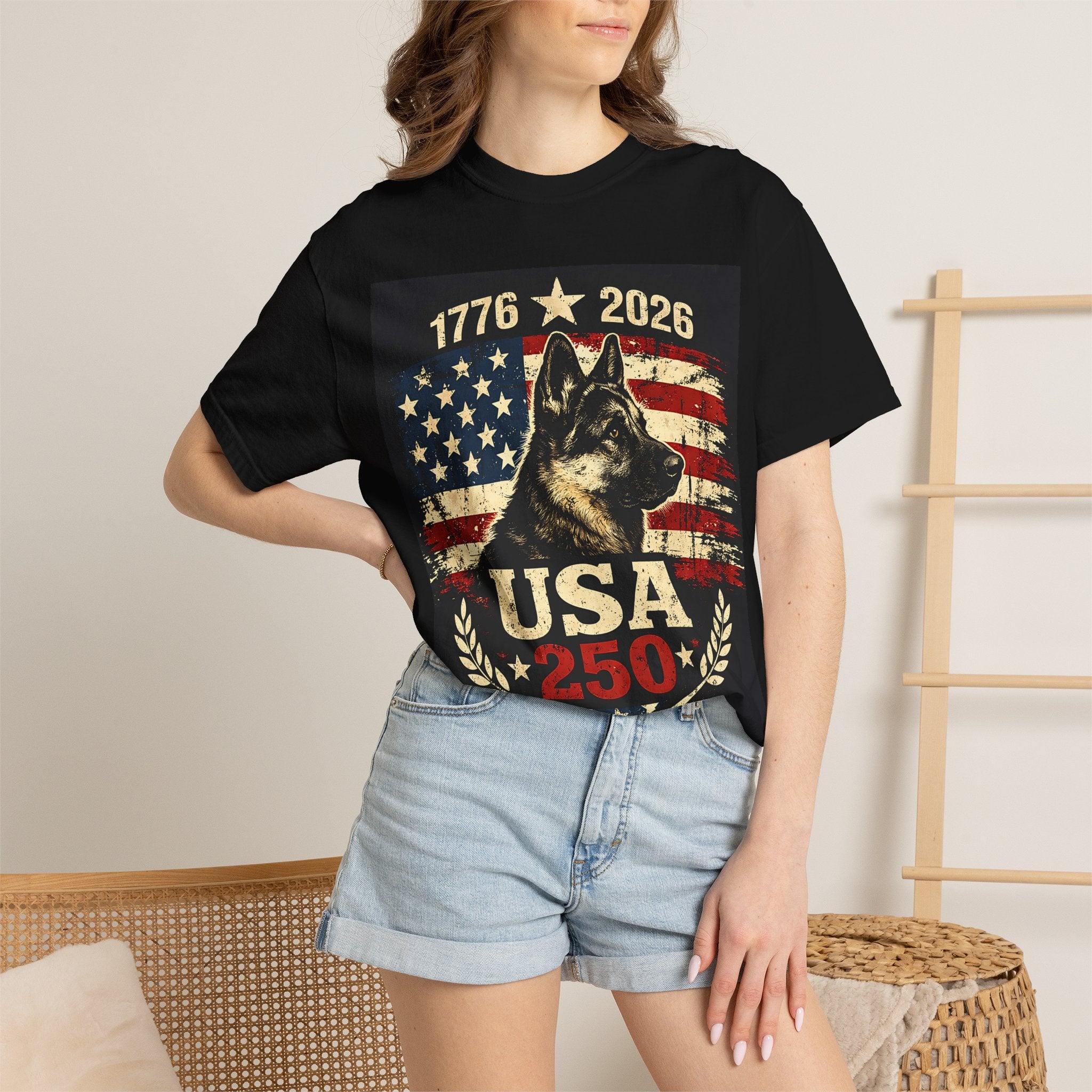 USA 250 Anniversary T-Shirt — 1776-2026 Patriotic German Shepherd Tee