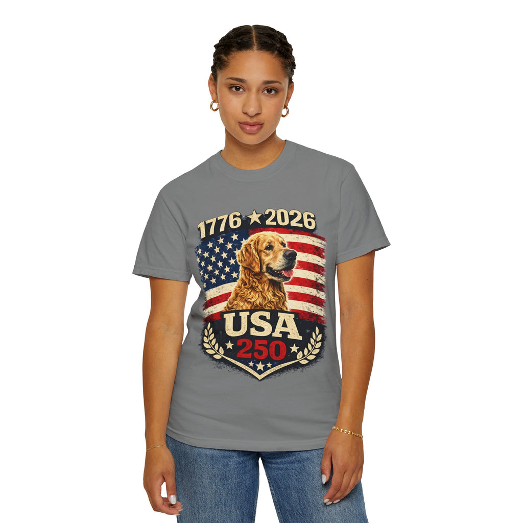 USA 250 Golden Retriever T-Shirt — 1776–2026 Patriotic 250th Anniversary Tee