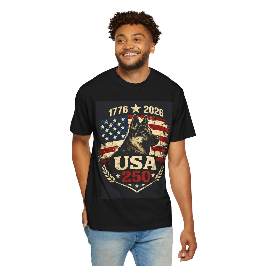 USA 250 Anniversary T-Shirt — 1776-2026 Patriotic German Shepherd Tee