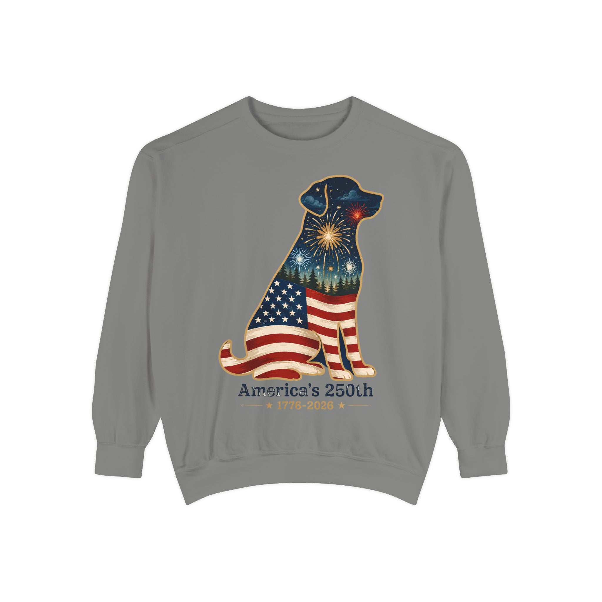 Dog Patriotic Sweatshirt – "America's 250th" Flag Labrador Crewneck