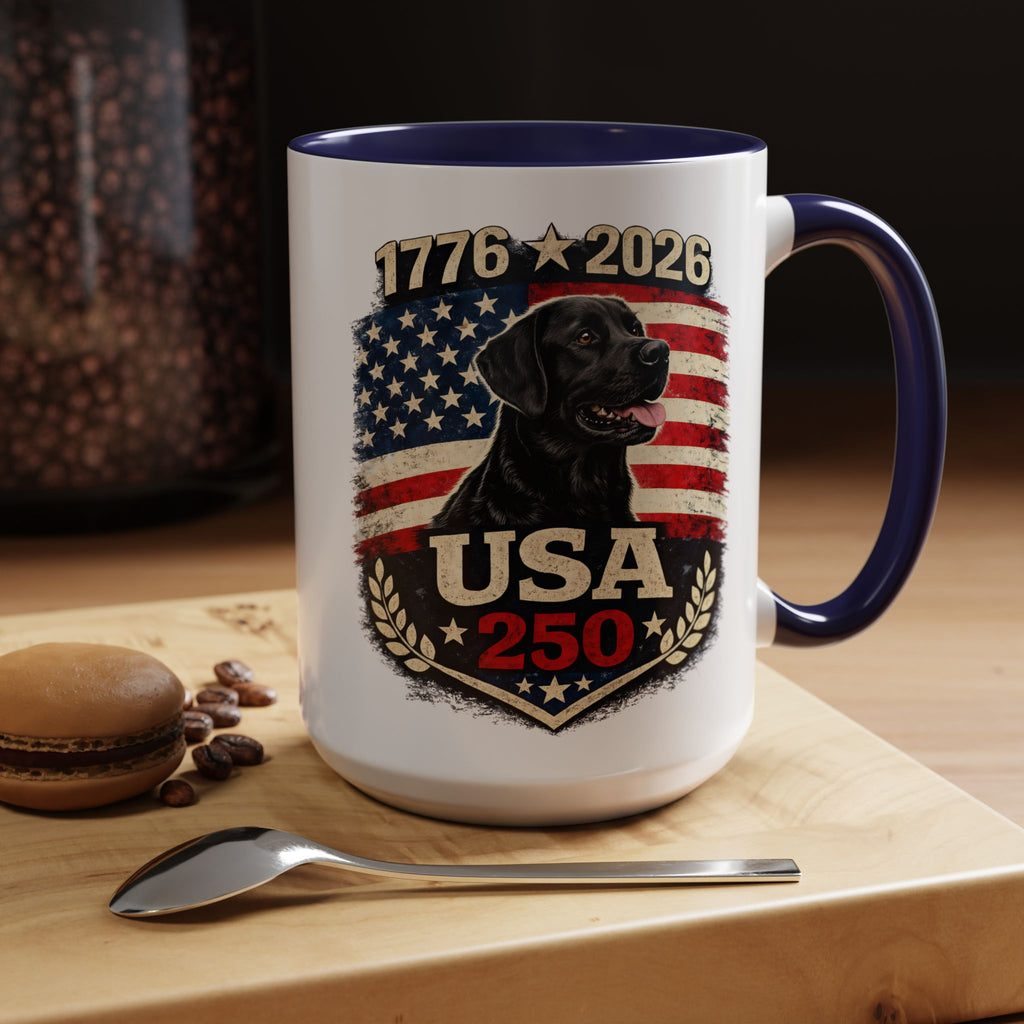 USA 250 Black Lab Coffee Mug — 1776–2026 Patriotic 11/15oz Accent Mug